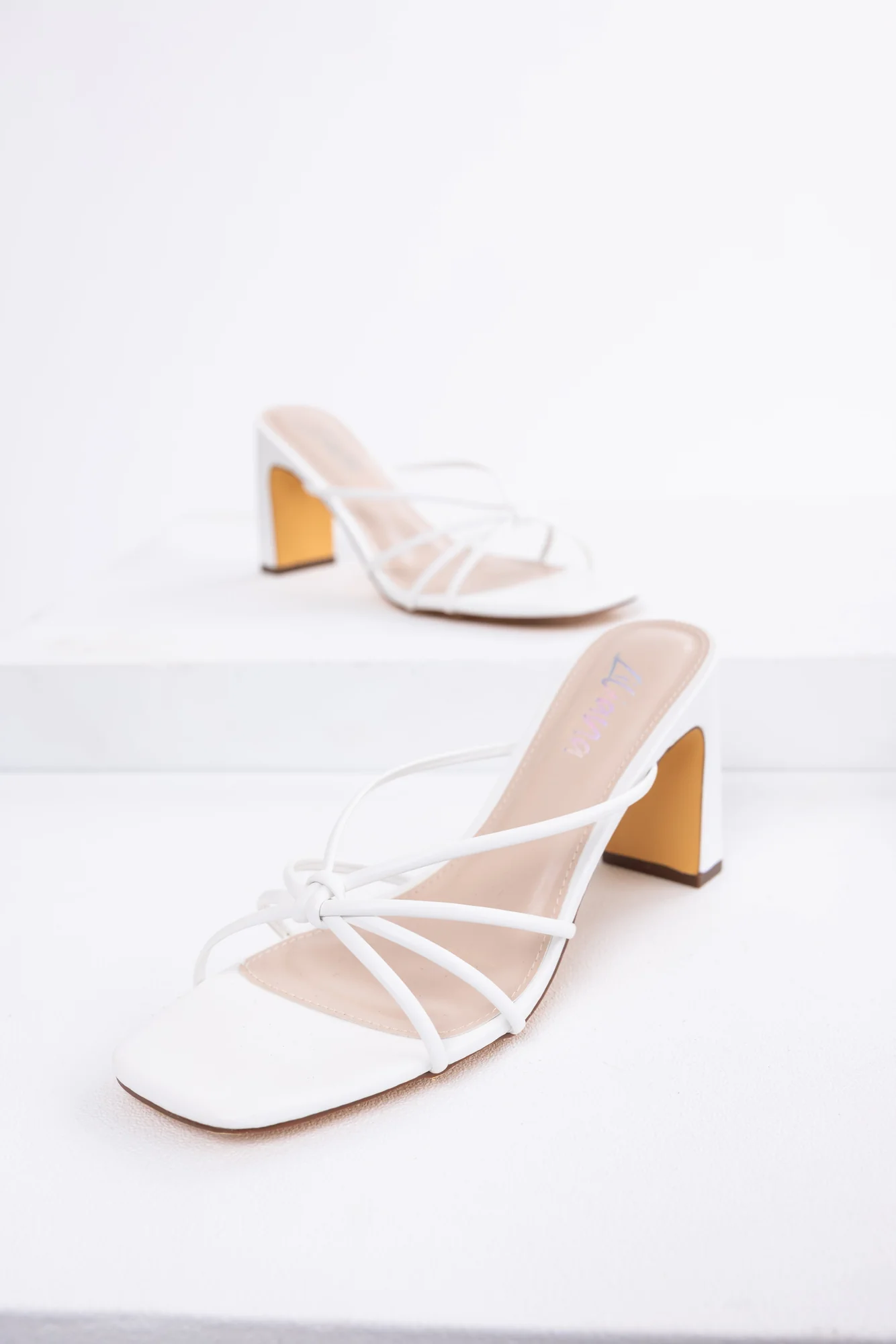 White Knot Slip-On Heeled Dress Sandals - Elegant Style