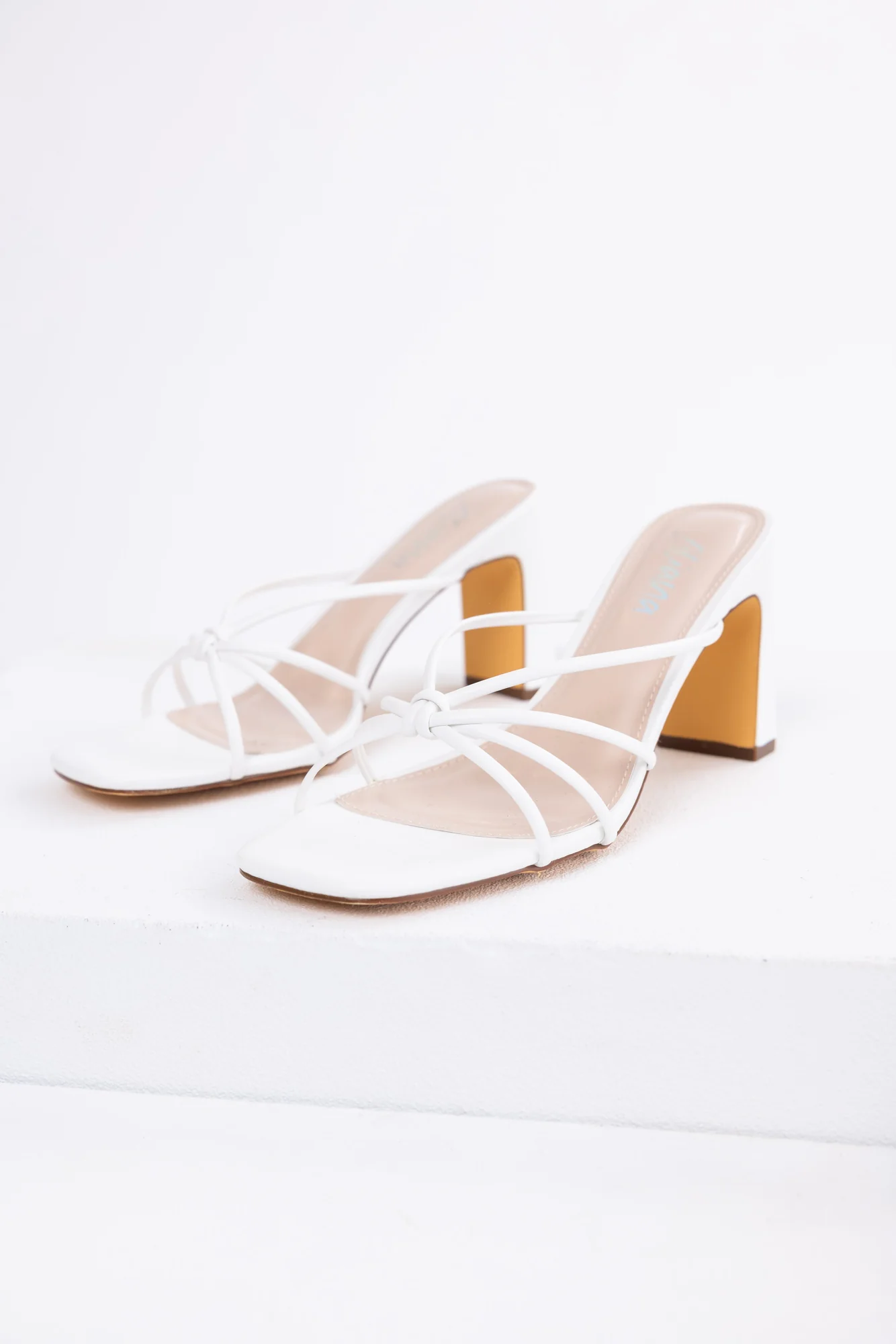 White Knot Slip-On Heeled Dress Sandals - Elegant Style
