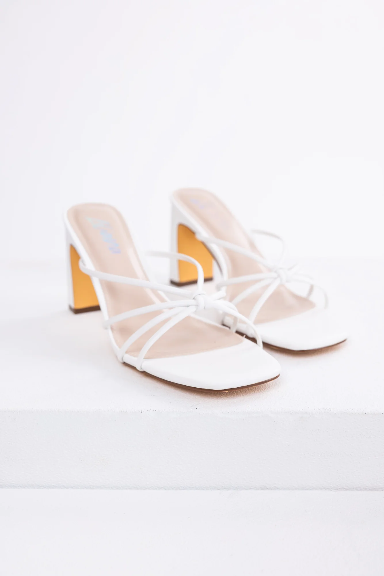 White Knot Slip-On Heeled Dress Sandals - Elegant Style