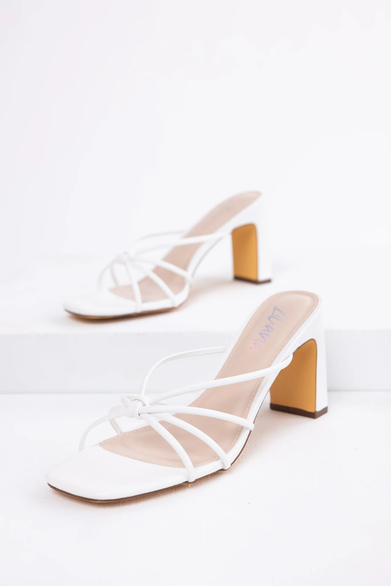 White Knot Slip-On Heeled Dress Sandals - Elegant Style