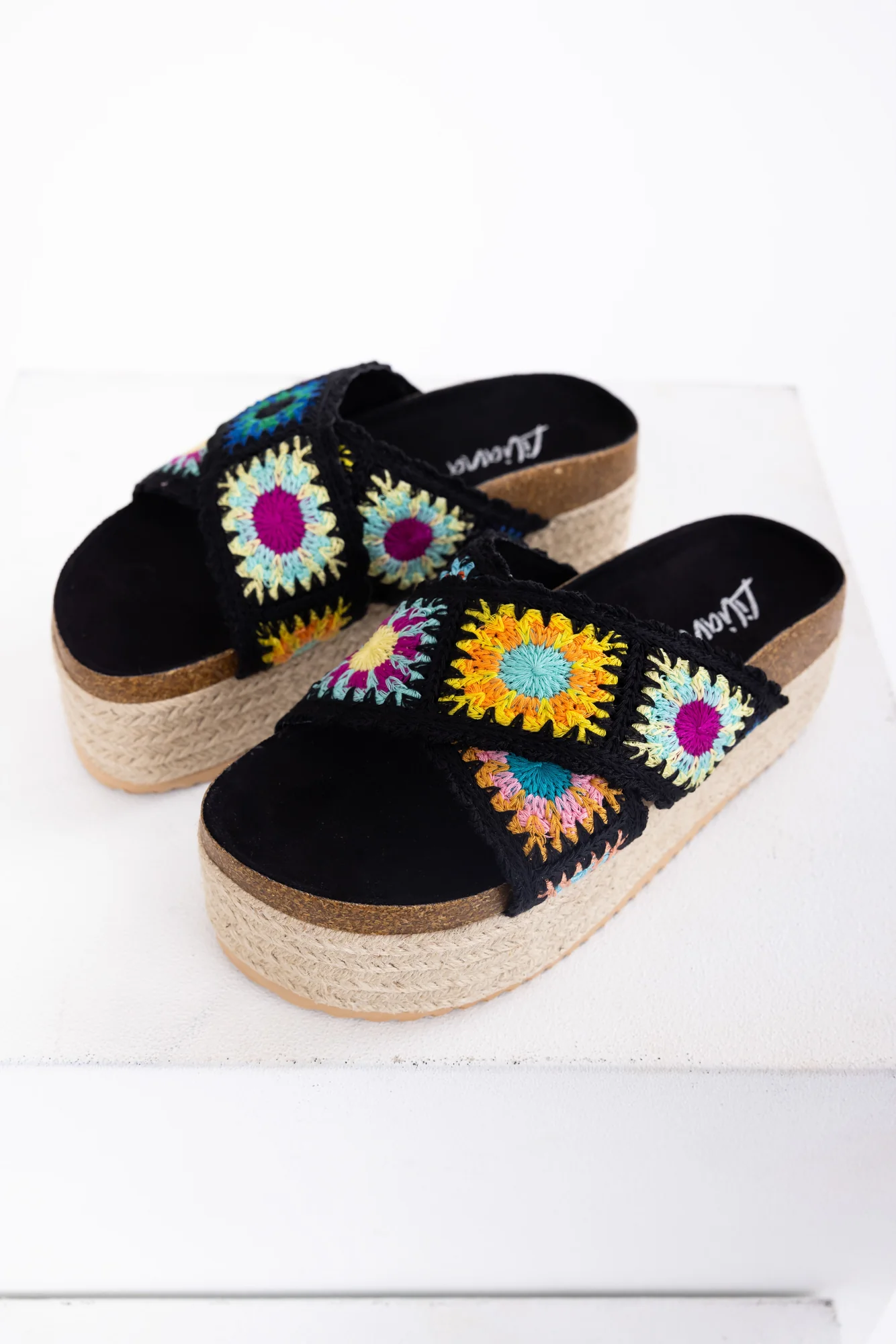 Black Crochet Espadrille Sandals - Womens Casual Slide Shoes