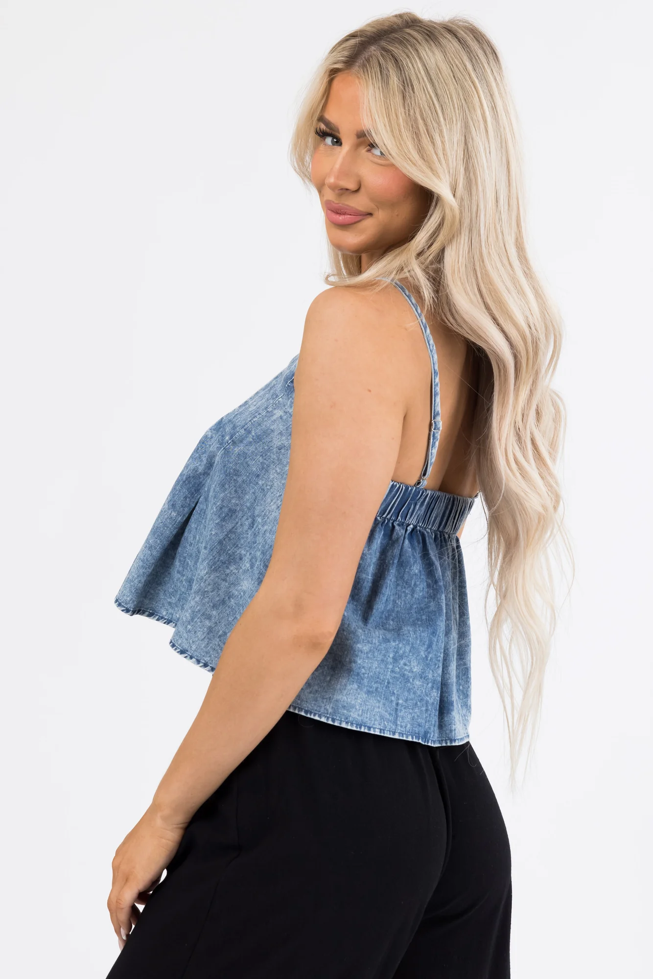 Blue Acid Wash Denim Tank Top