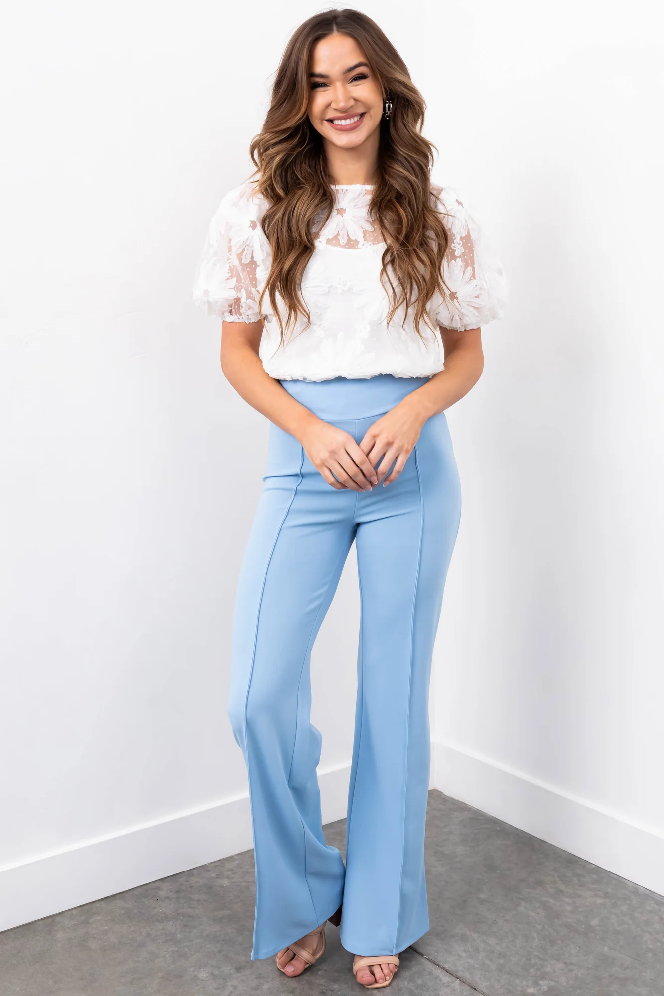 Blue Vertical Seam Wide Leg Pants