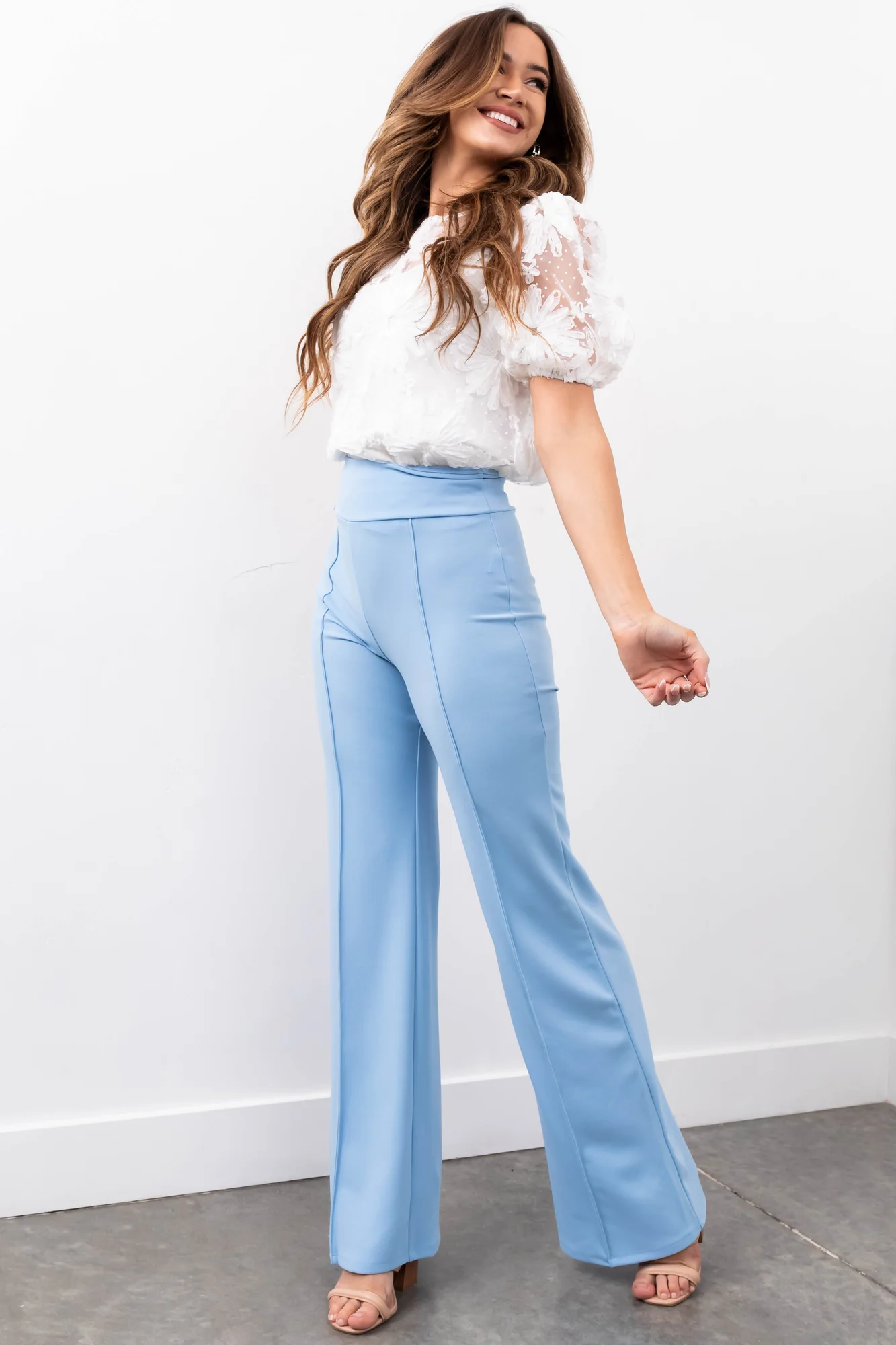 Blue Vertical Seam Wide Leg Pants