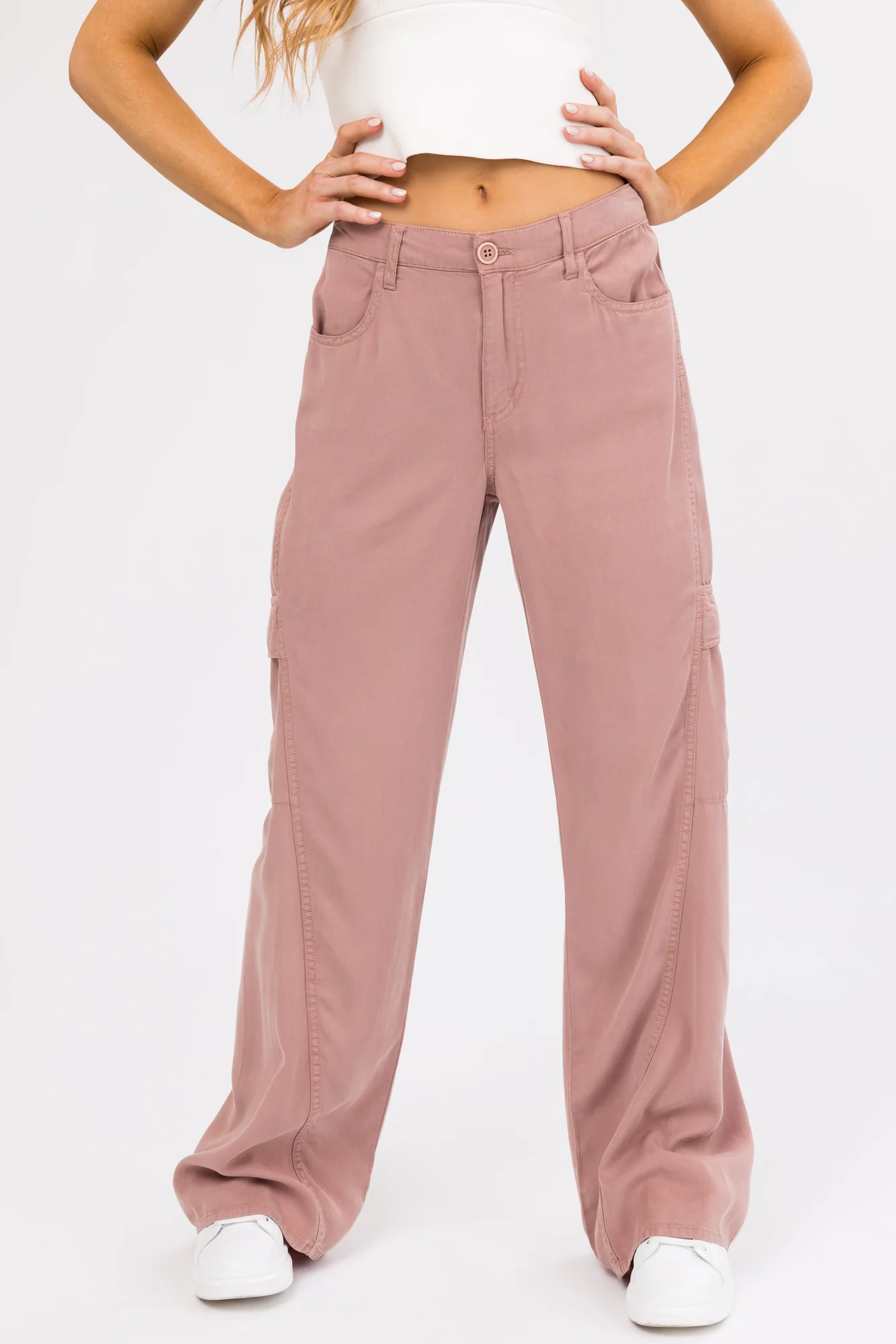 Dusty Rose Tencel Cargo Wide Leg Pants