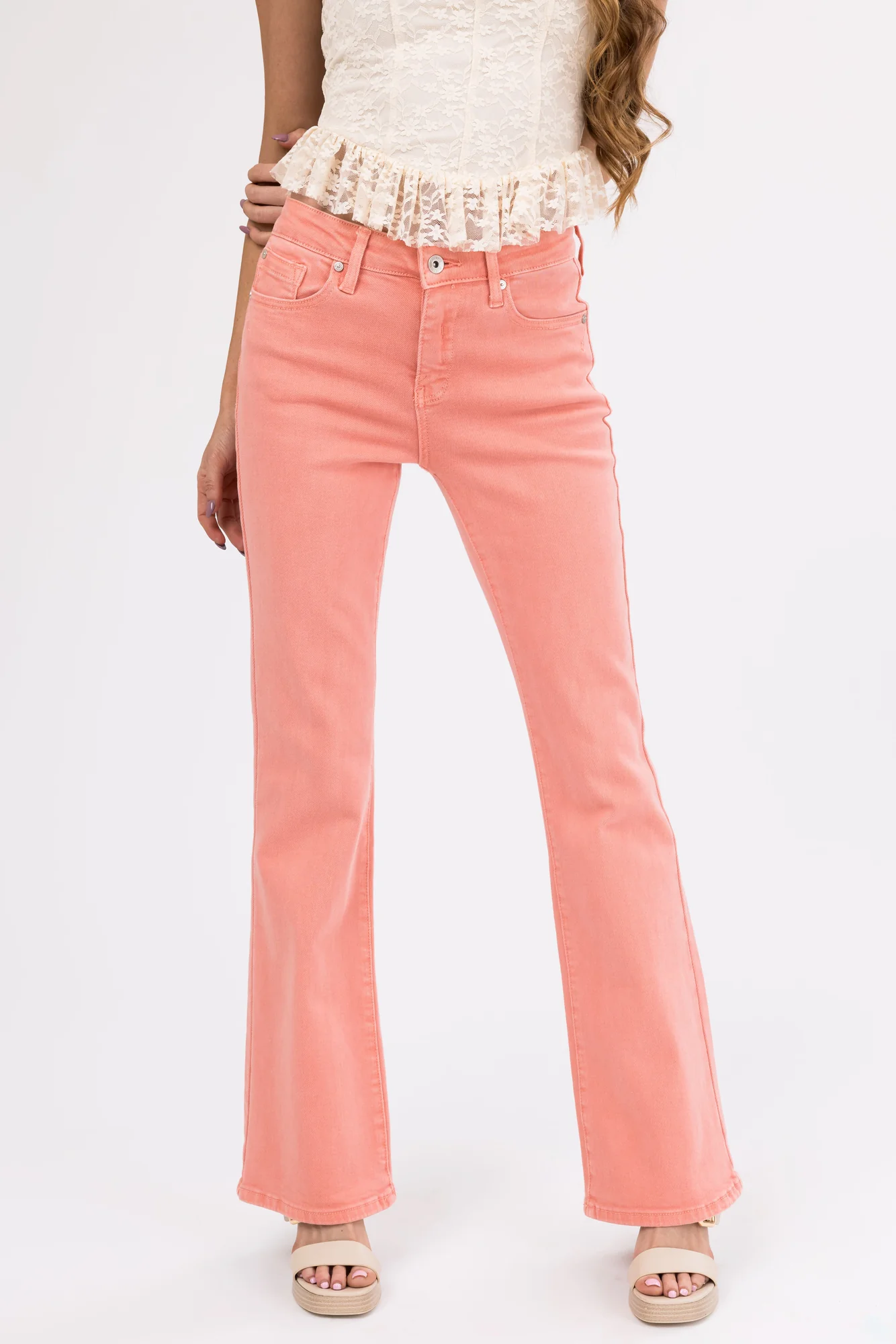 Pink High Waisted Stretchy Bootcut Jeans