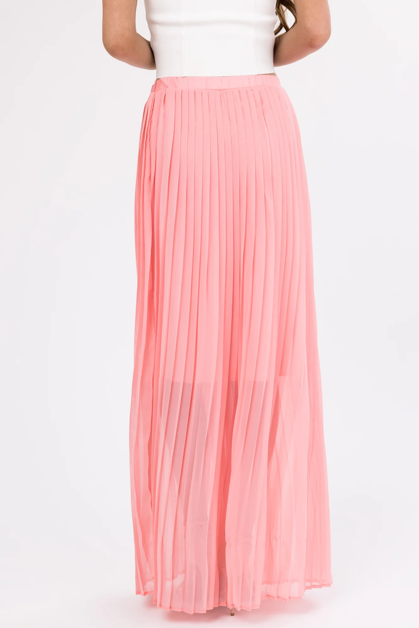 Pink Pleated Chiffon Maxi Skirt
