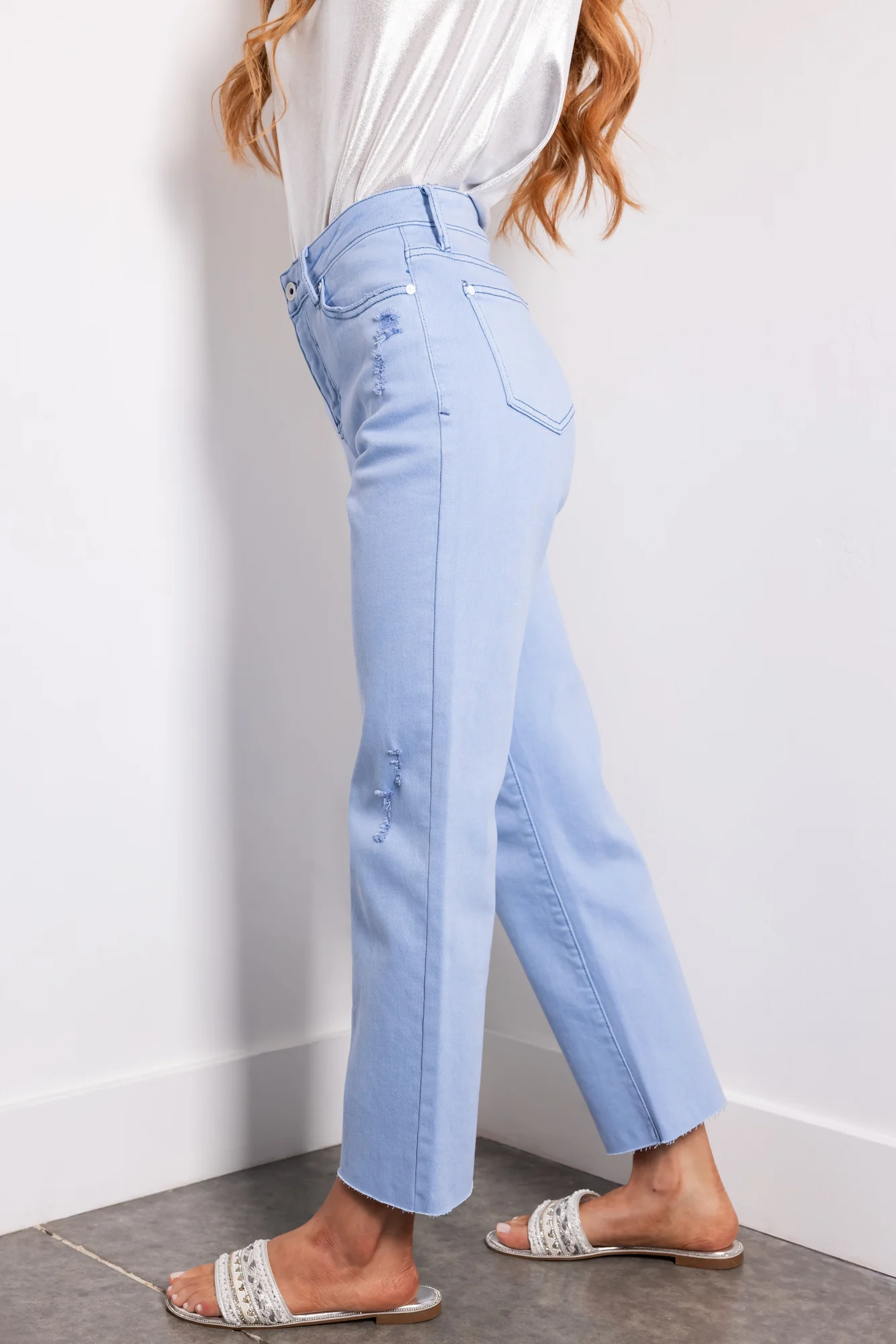 High Rise Sky Blue Straight Leg Jeans