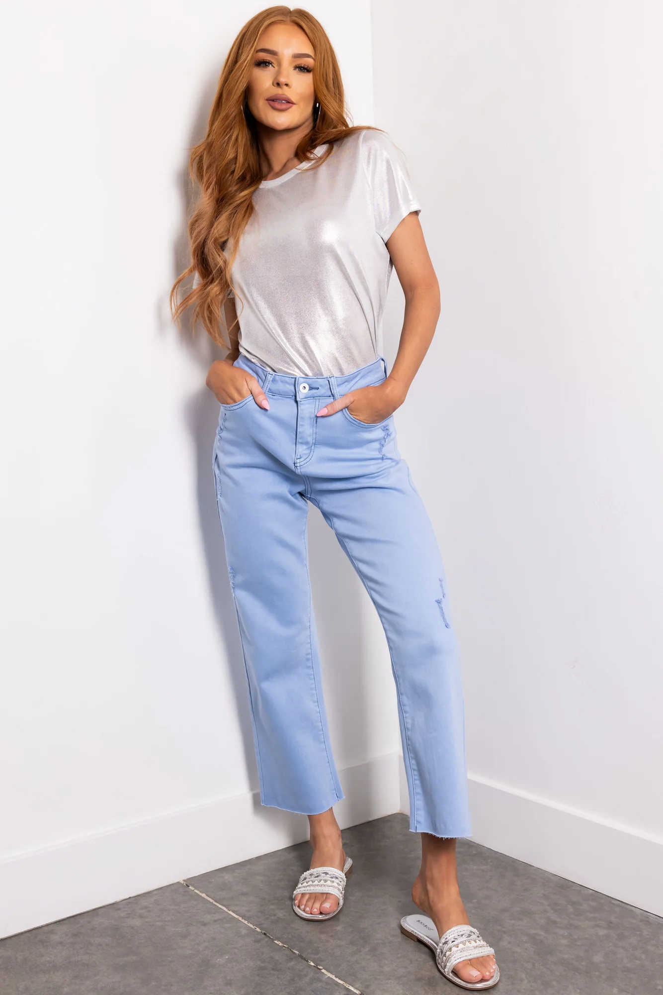 High Rise Sky Blue Straight Leg Jeans