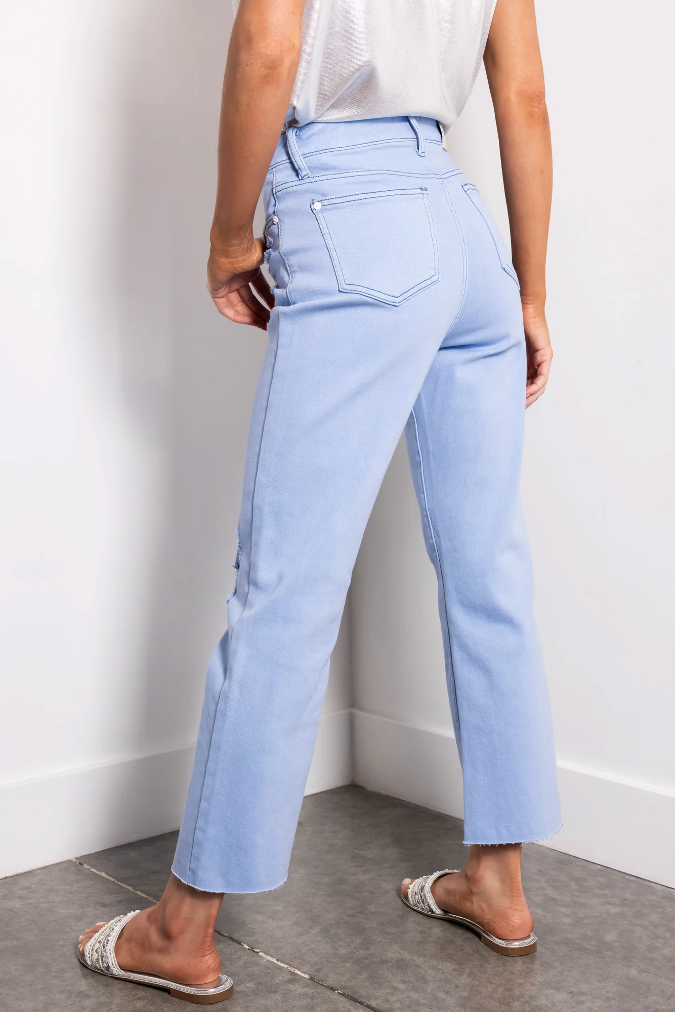 High Rise Sky Blue Straight Leg Jeans