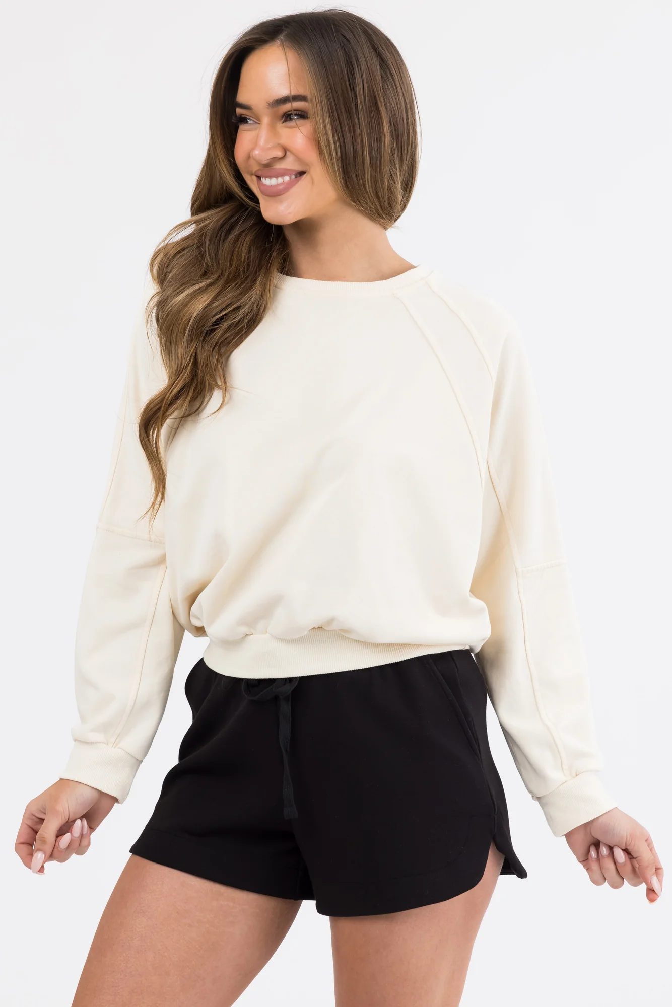 Cream Dolman Sleeve Pullover Top | French Terry Knit