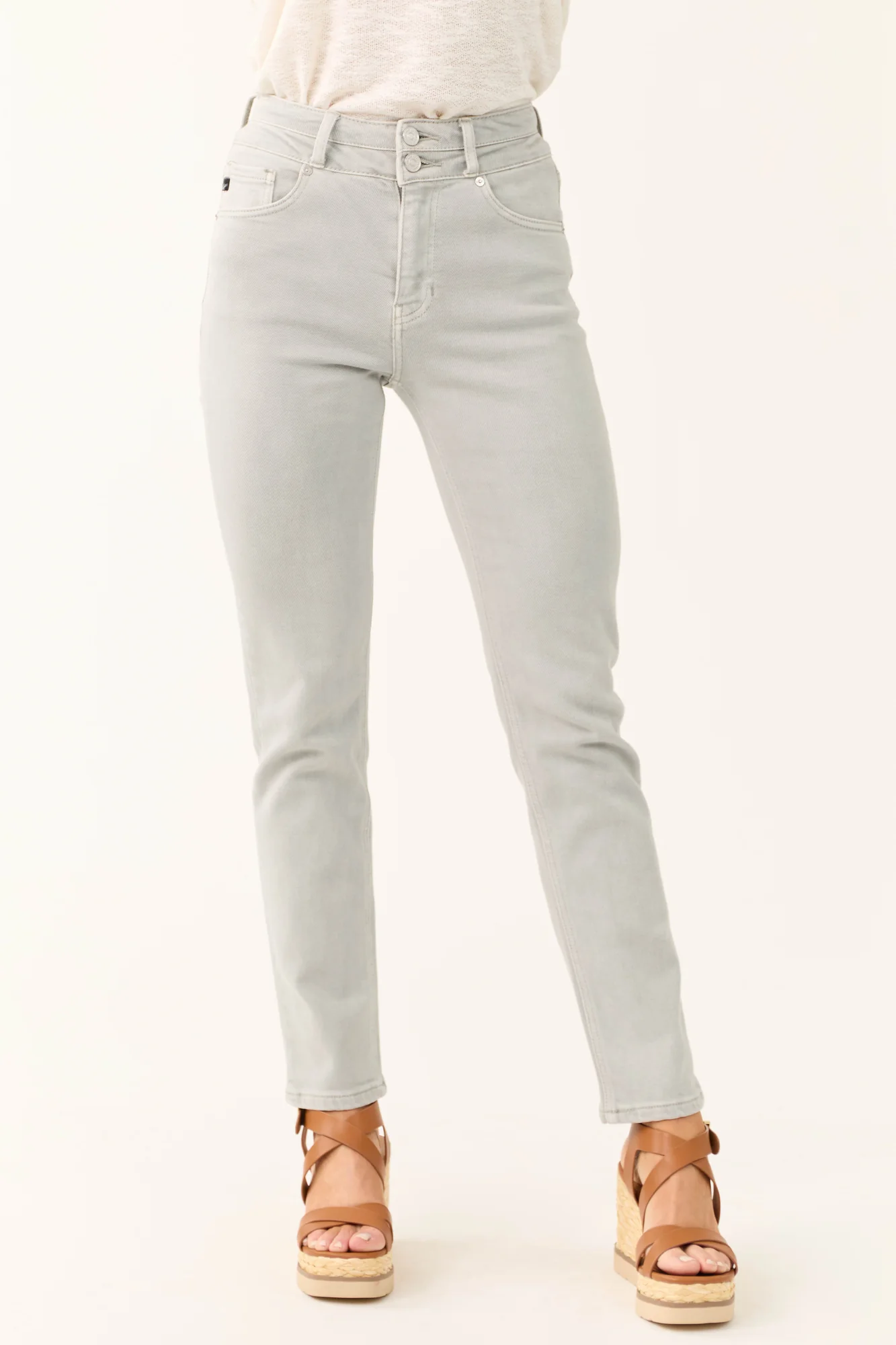 High Rise Straight Leg Denim Jeans - Gray