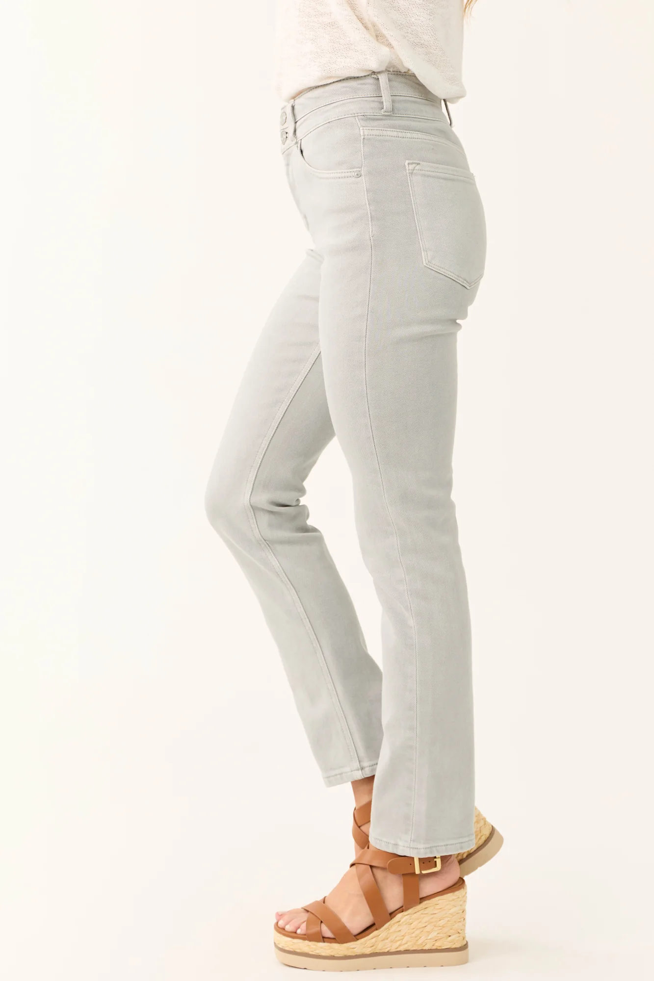 High Rise Straight Leg Denim Jeans - Gray