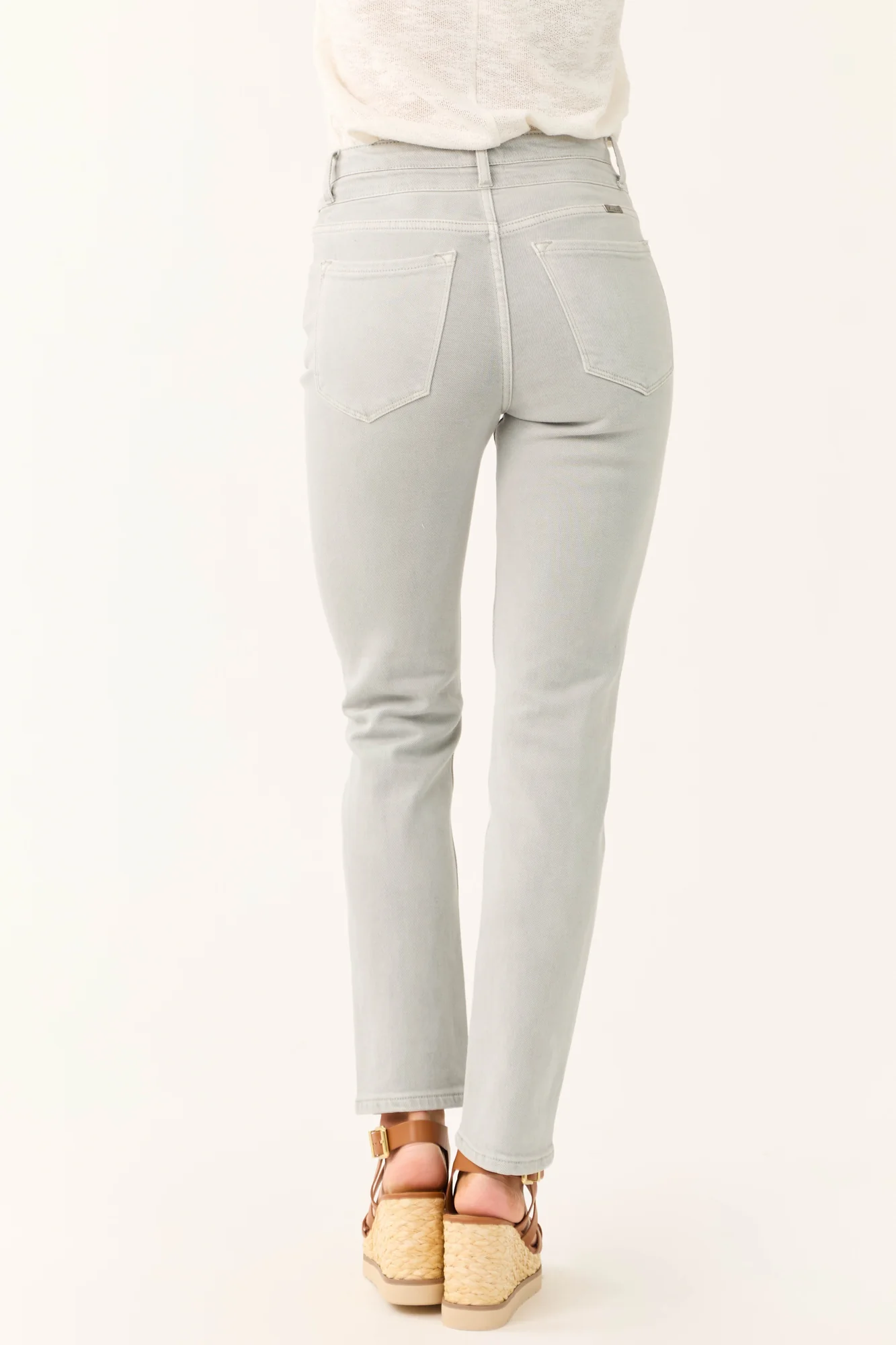 High Rise Straight Leg Denim Jeans - Gray
