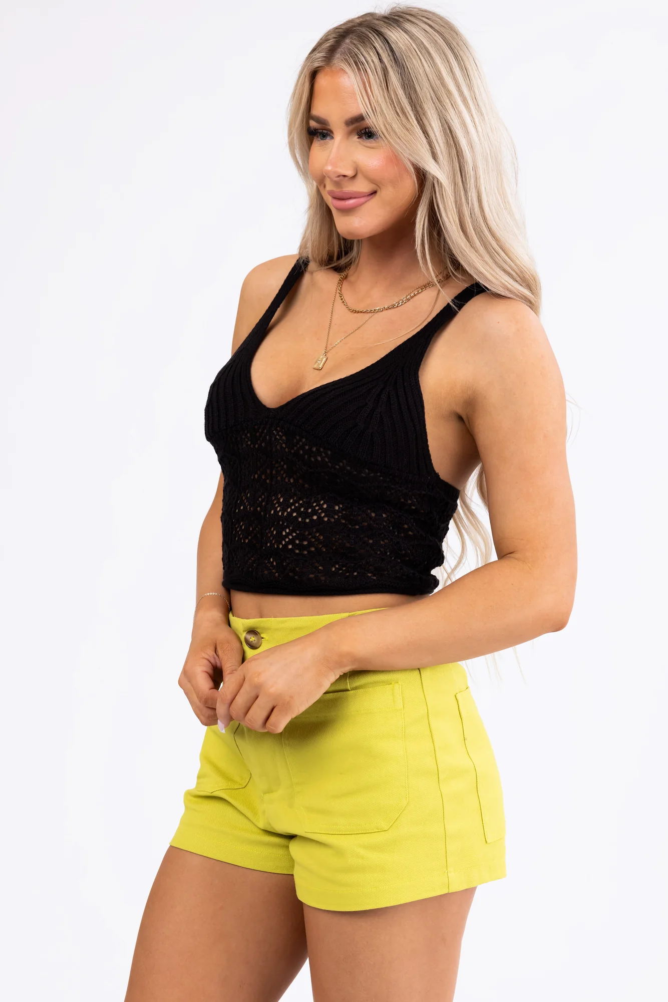 Black Knit Sleeveless V-Neck Cut Out Crop Tank Top