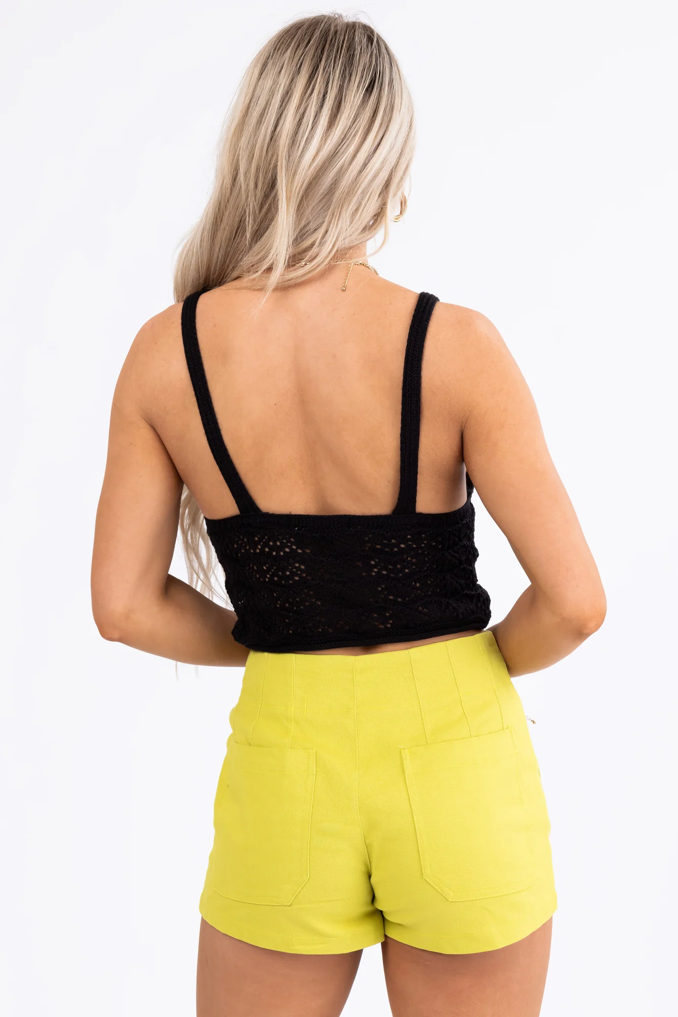 Black Knit Sleeveless V-Neck Cut Out Crop Tank Top