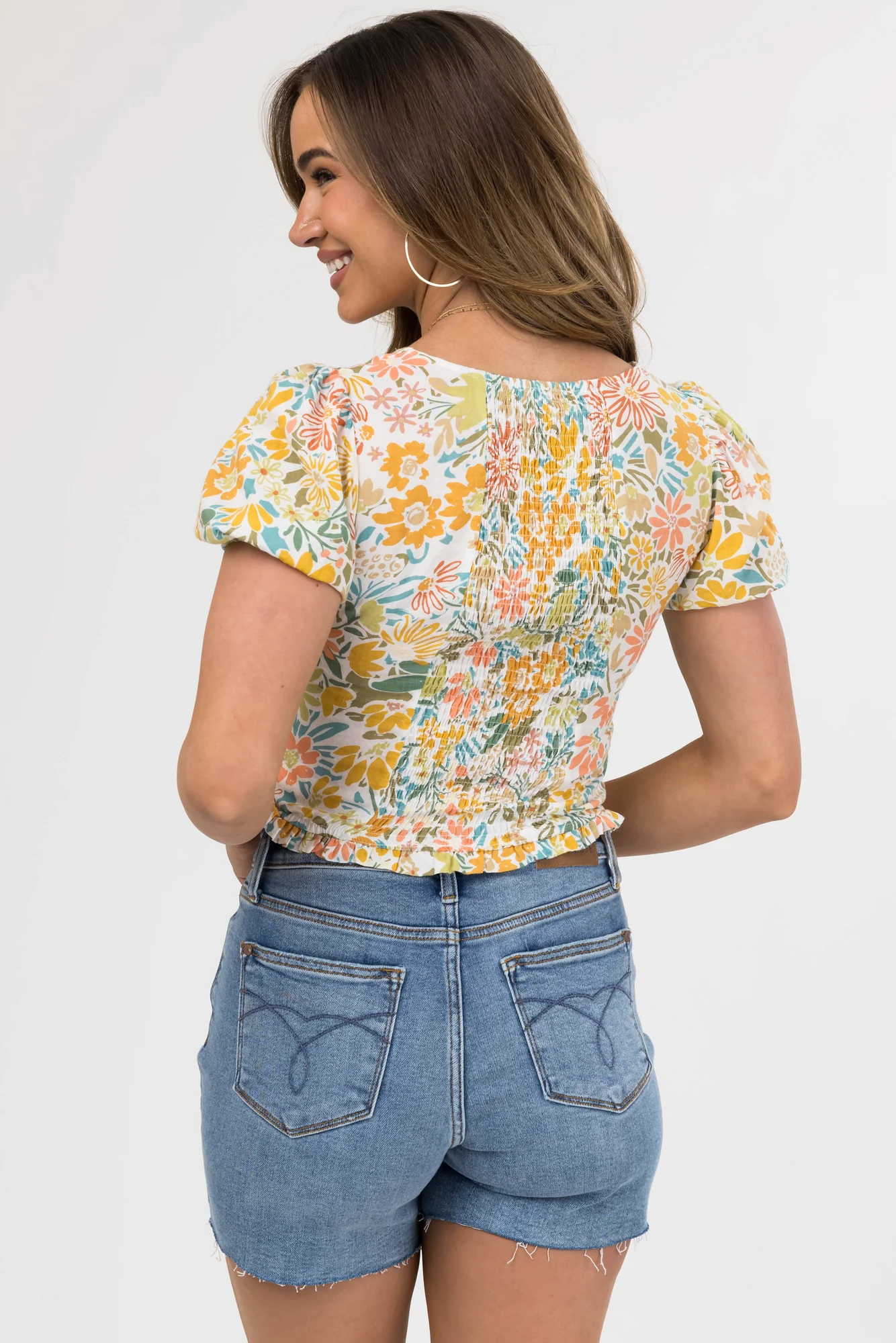 Ivory Floral Print Sweetheart Neck Crop Top - Stylish Casual Choice
