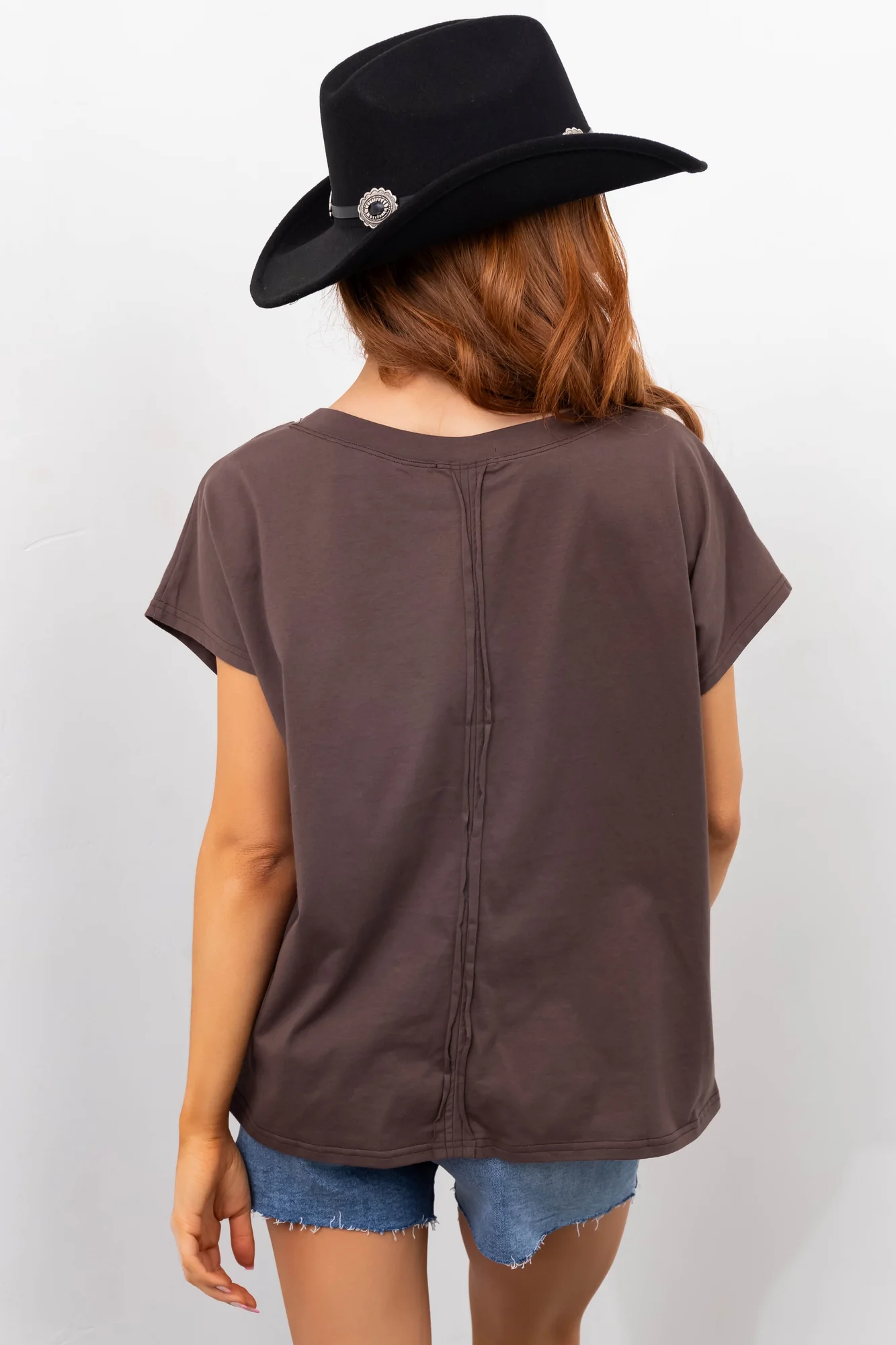 Taupe Knit Fringe Short Sleeve Tee