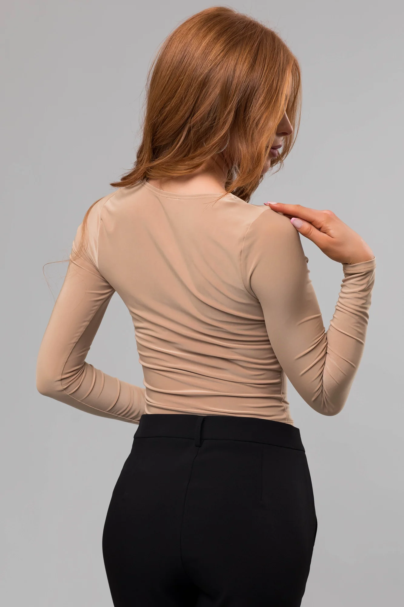 Taupe Sweetheart Neck Silky Knit Crop Top