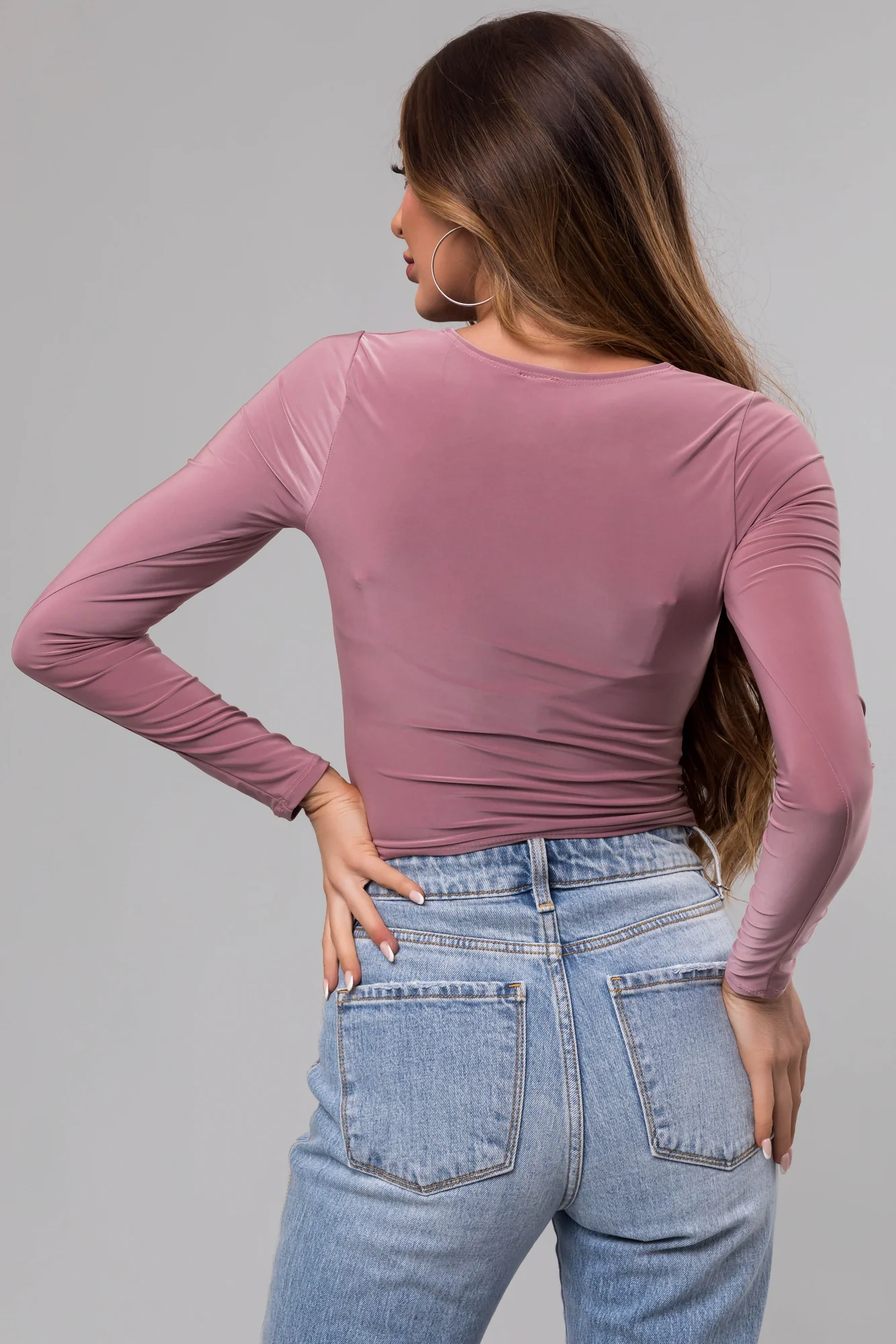 Mauve Sweetheart Neck Sleeve Crop Top