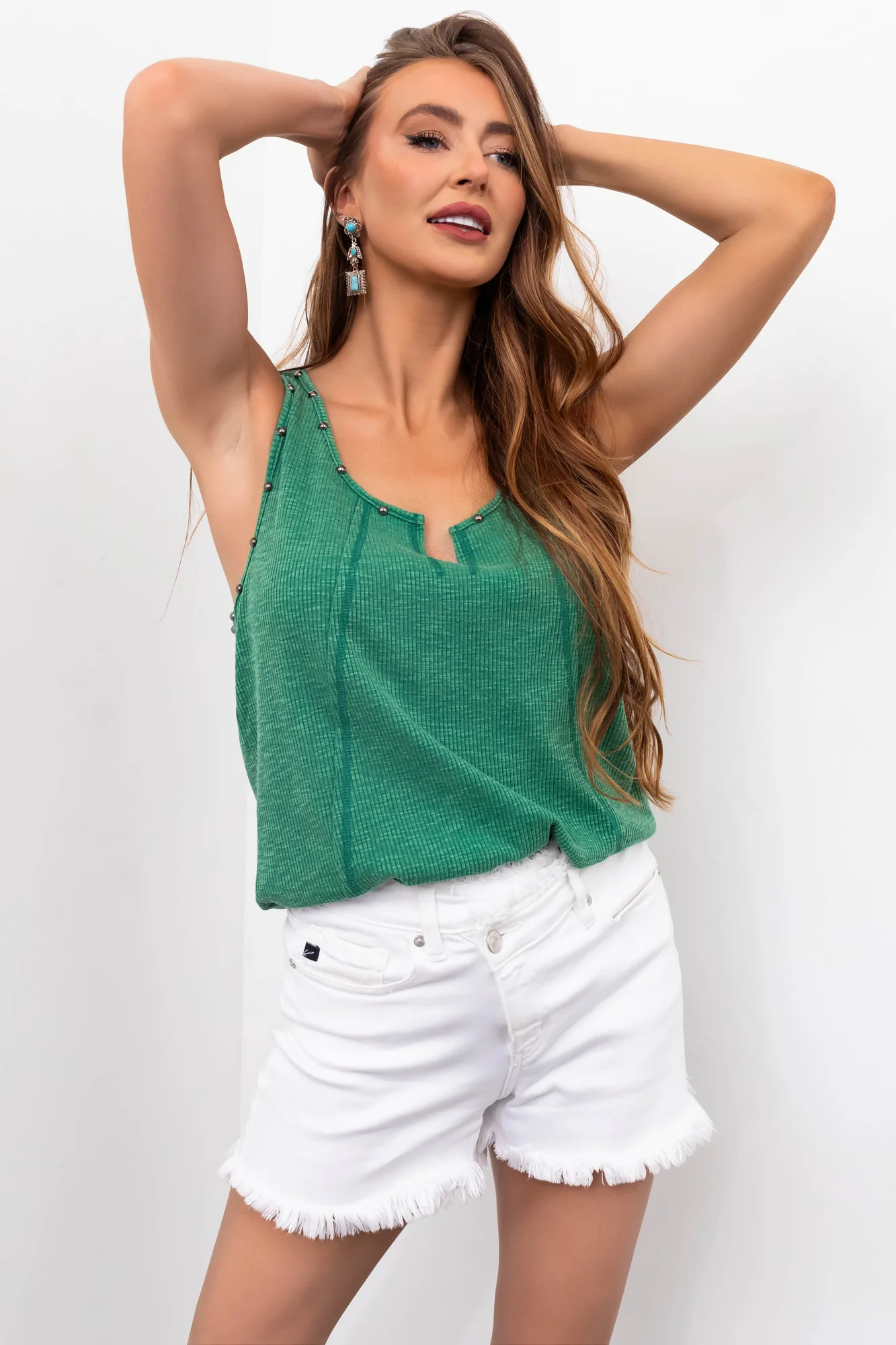 Green Mineral Washed Ribbed Tank Top