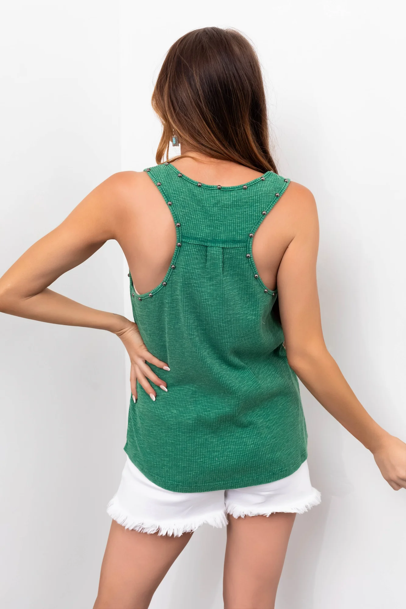 Green Mineral Washed Ribbed Tank Top