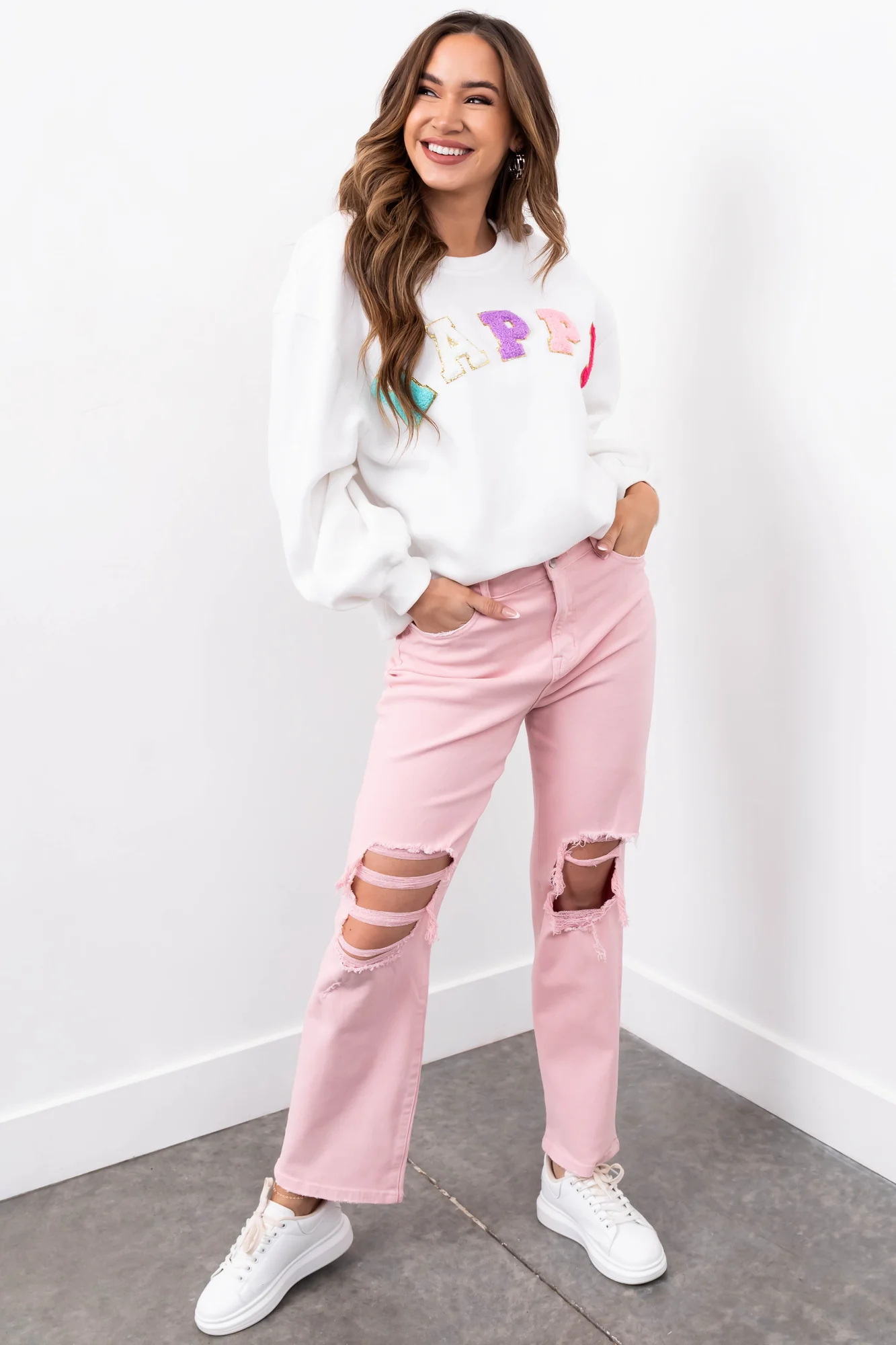 Off White Sherpa Patch Sweatshirt for Women