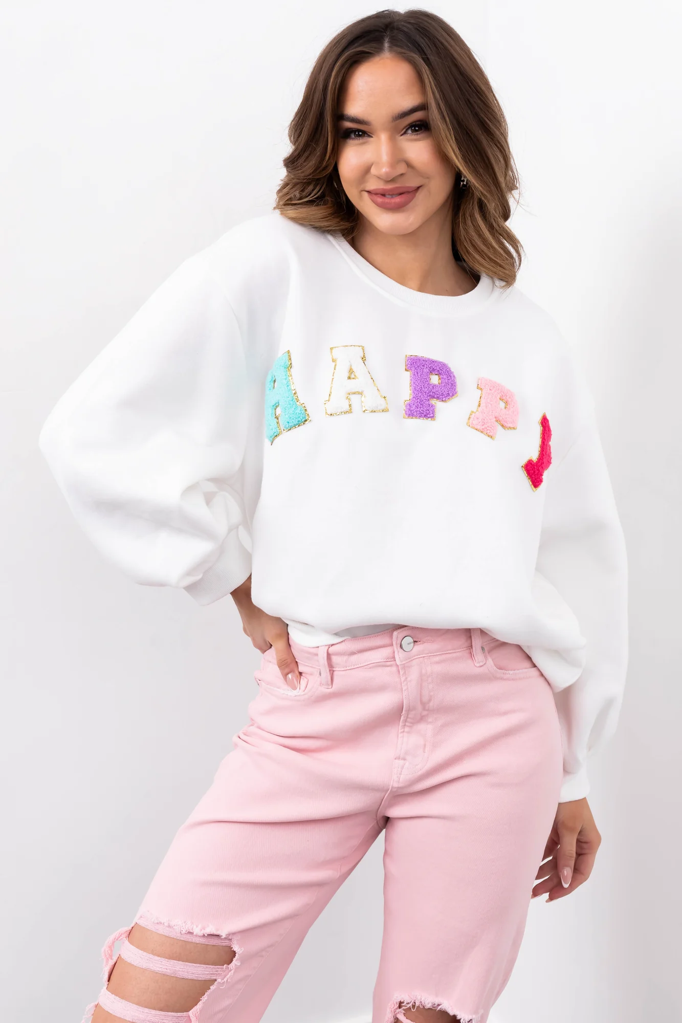 Off White Sherpa Patch Sweatshirt for Women