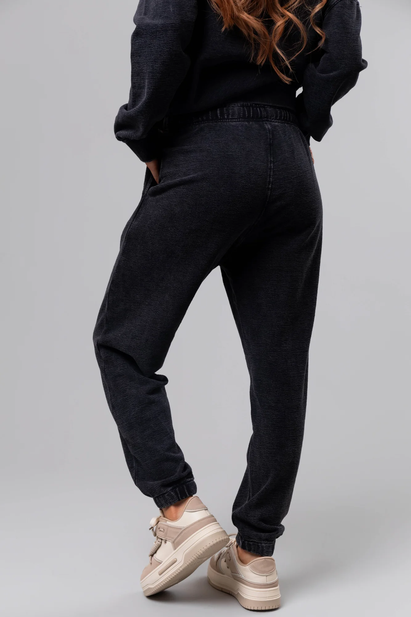 Black Textured Cotton Drawstring Joggers