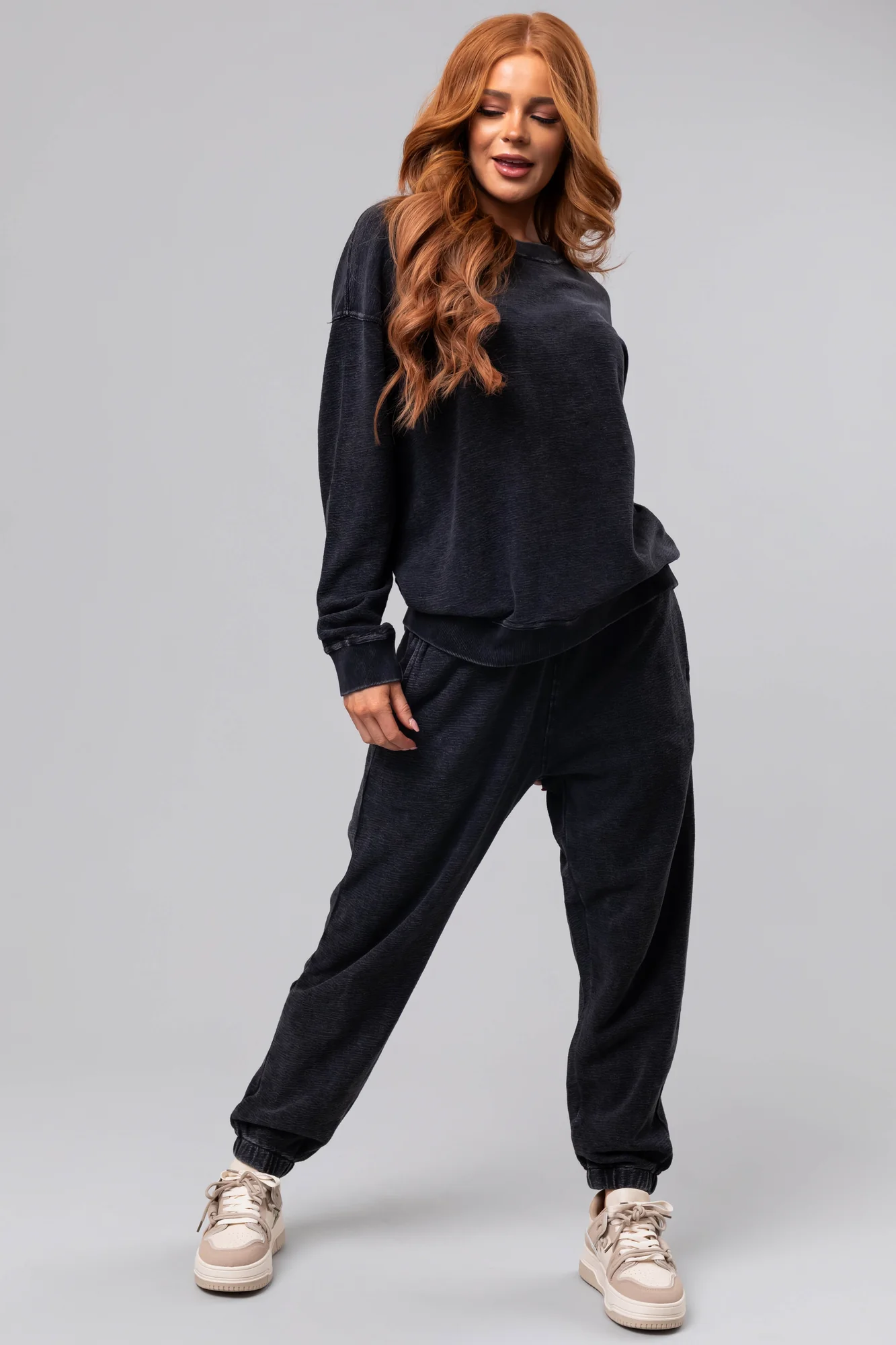 Black Textured Cotton Drawstring Joggers
