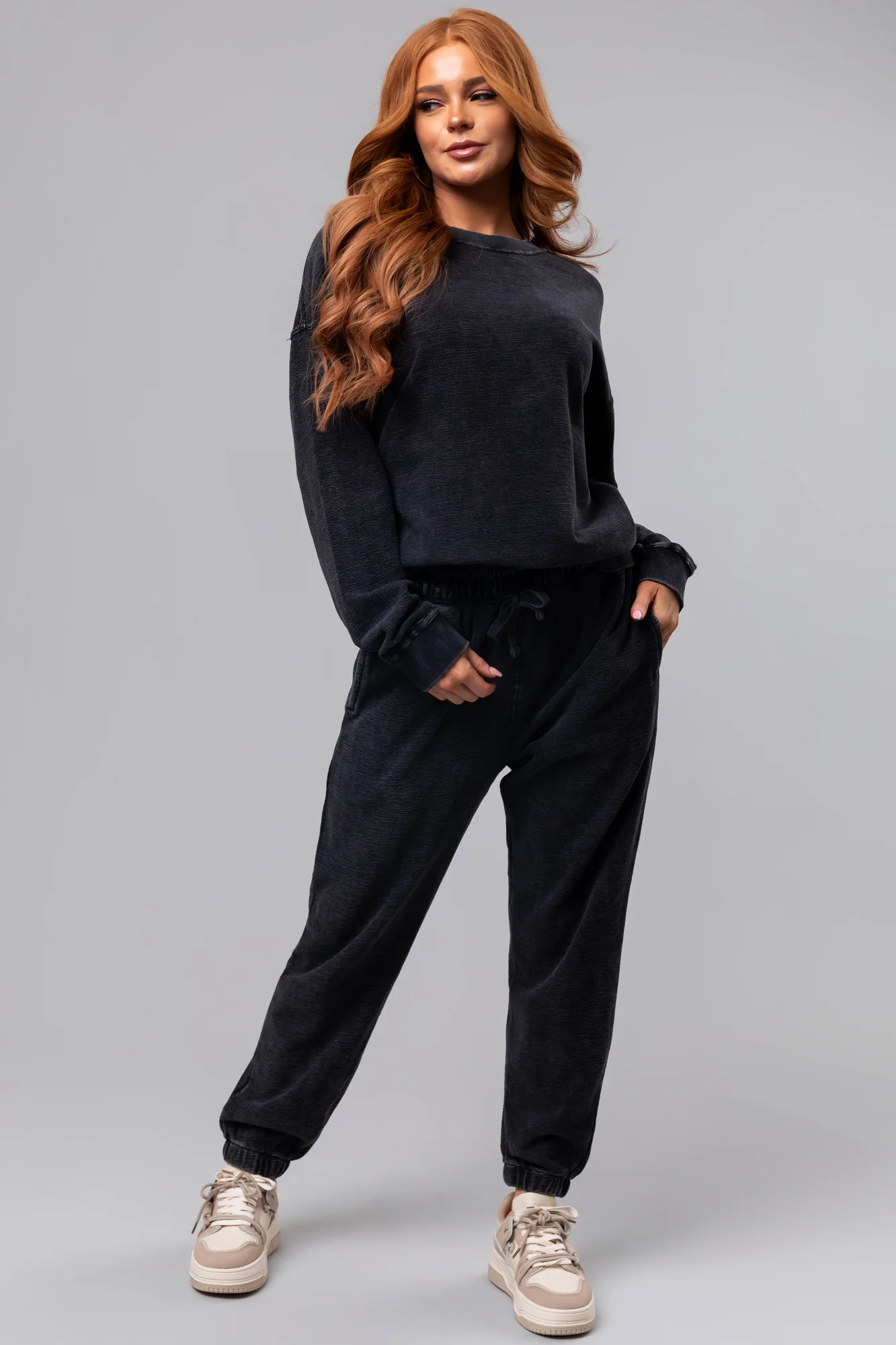 Black Textured Cotton Drawstring Joggers