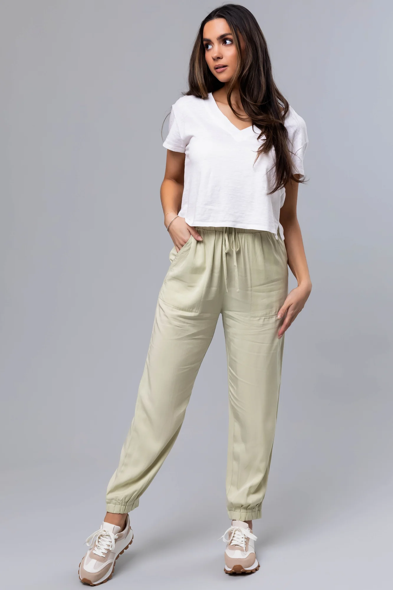 Lightweight Green Woven Joggers for Women