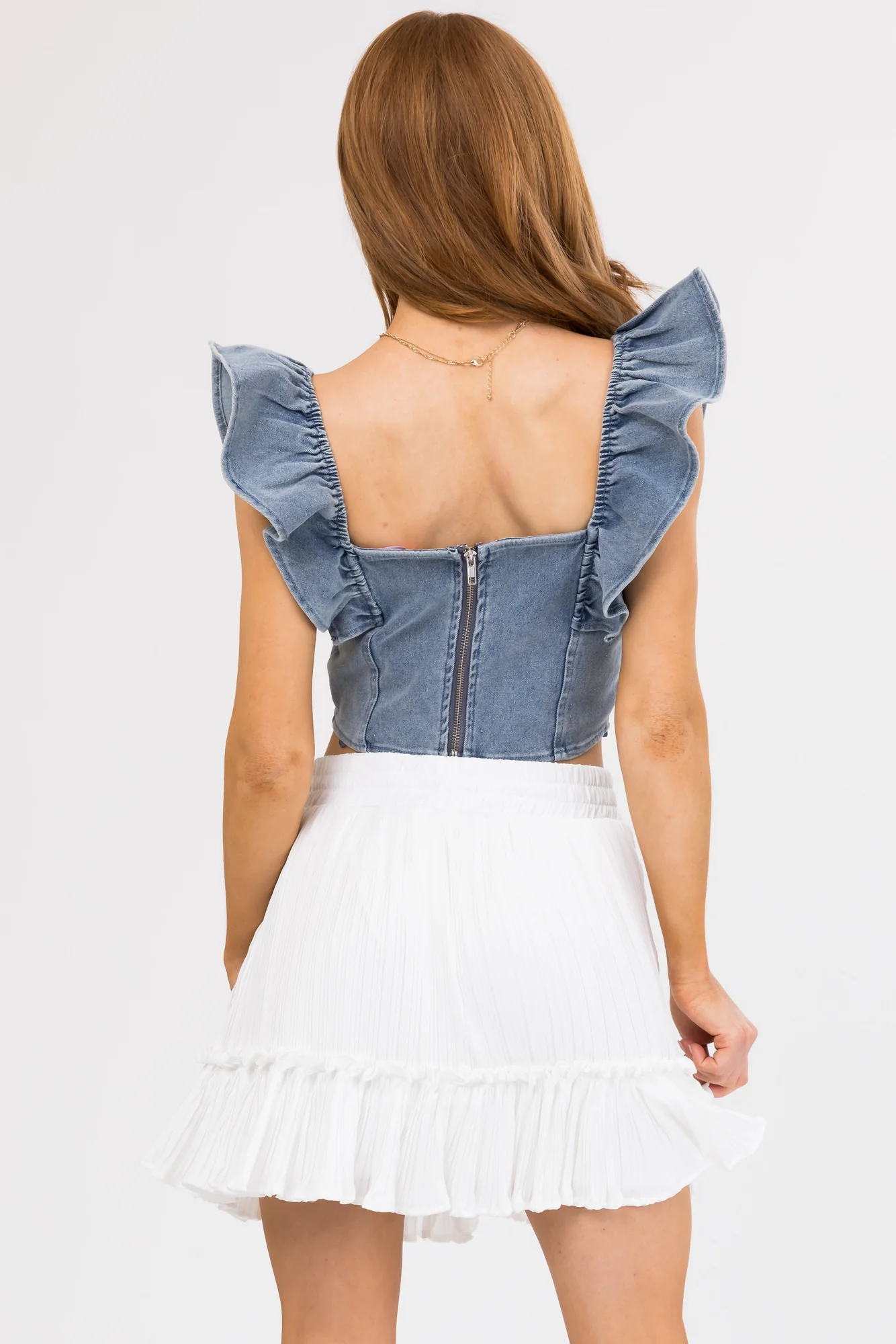 Off White Satin Pleated Ruffle Skirt