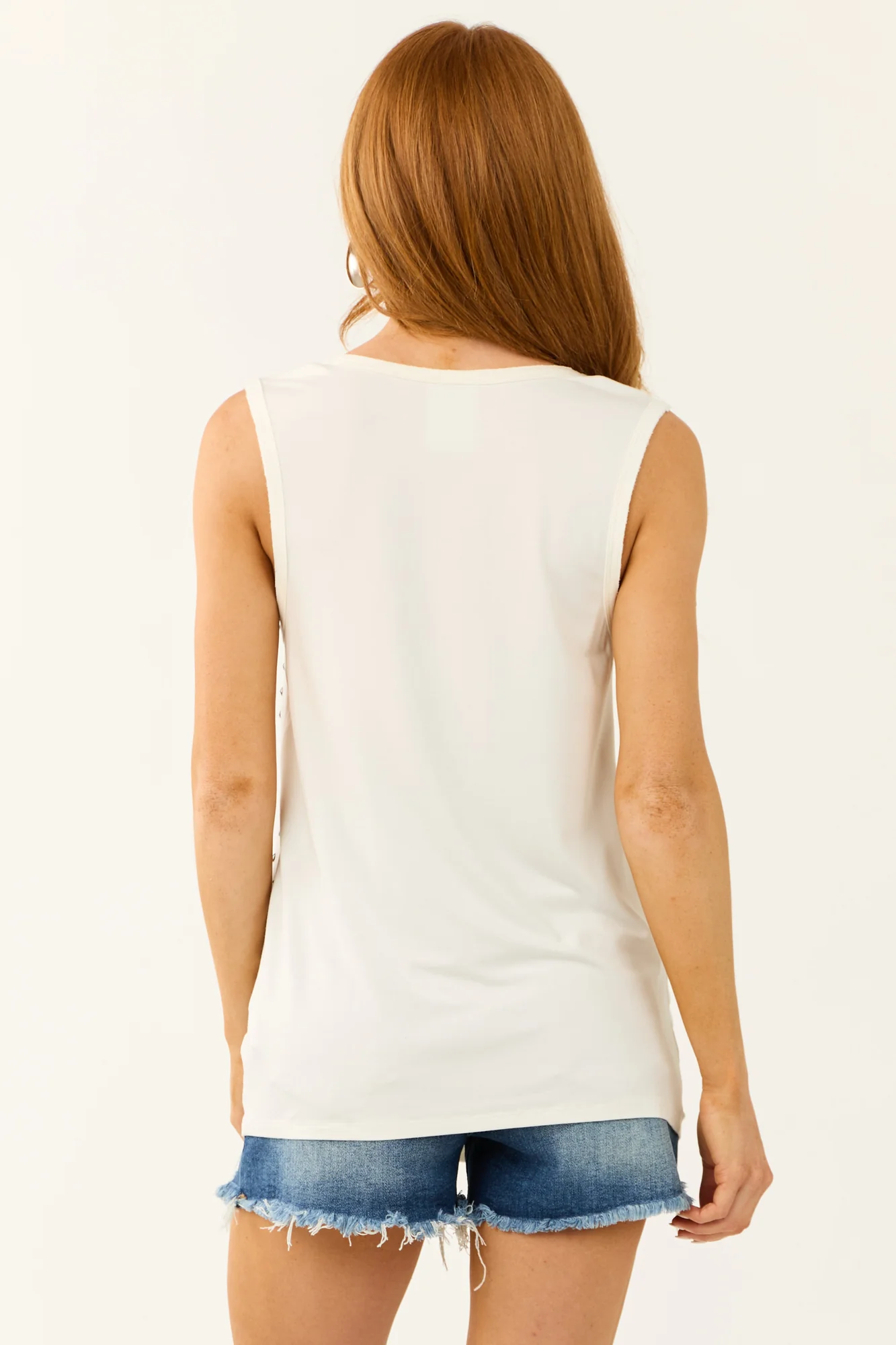 Ivory Knit Sleeveless Tank Top with Stud Detail