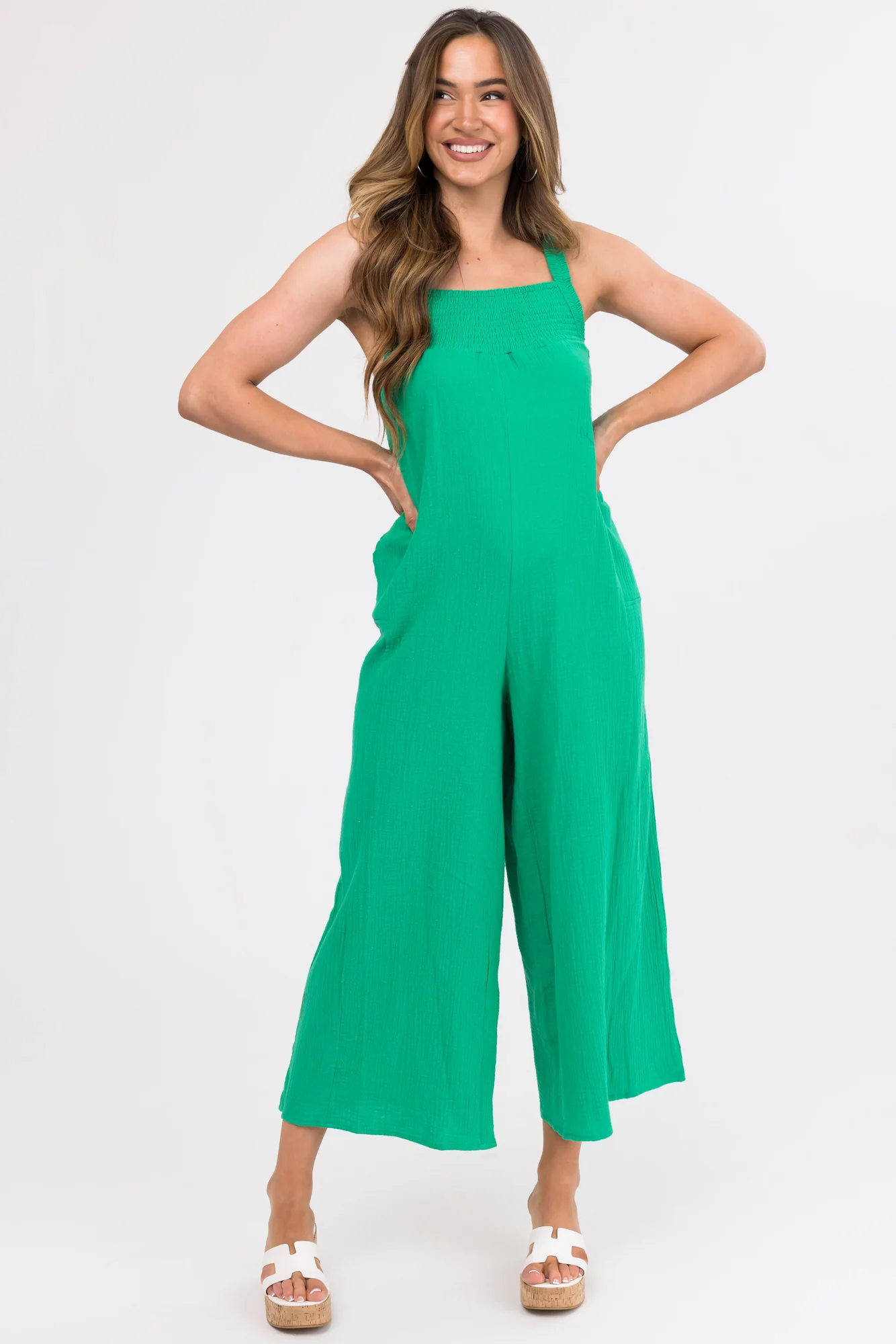 Green Cotton Sleeveless Jumpsuit for Women
