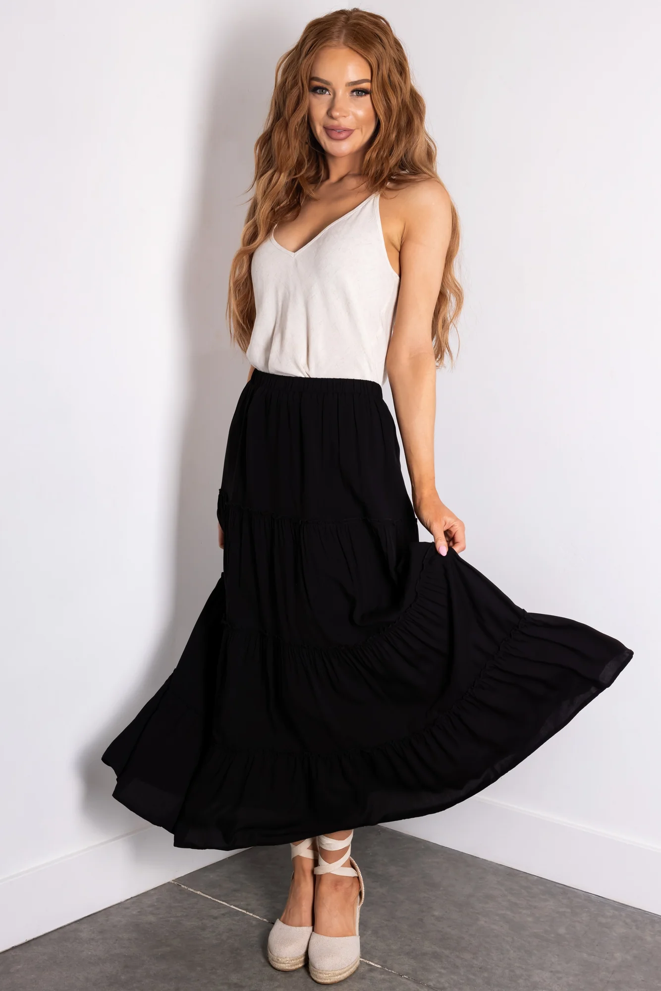 Black Frill Tiered Maxi Skirt