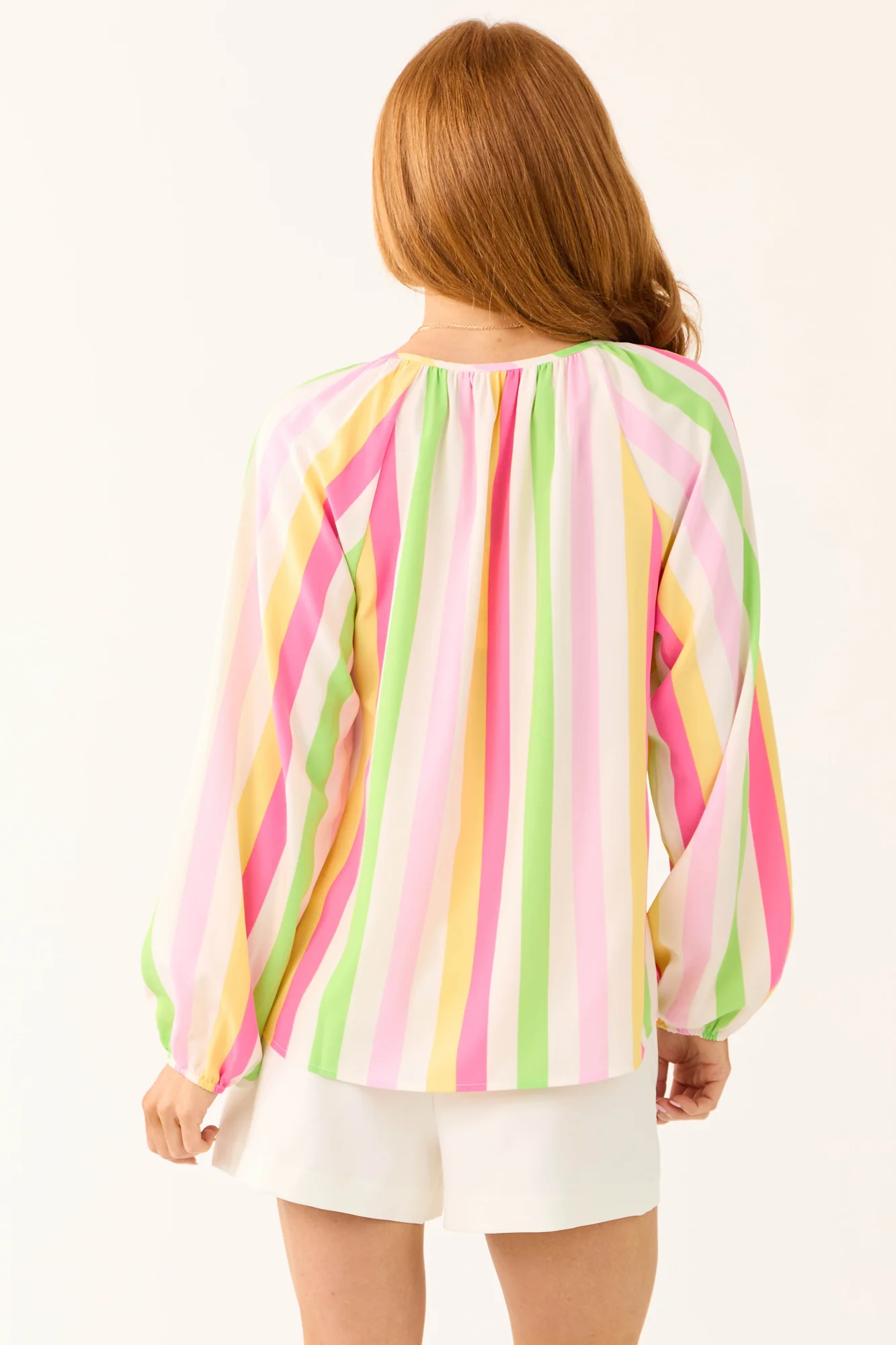 Multicolor Striped Casual V-Neck Top