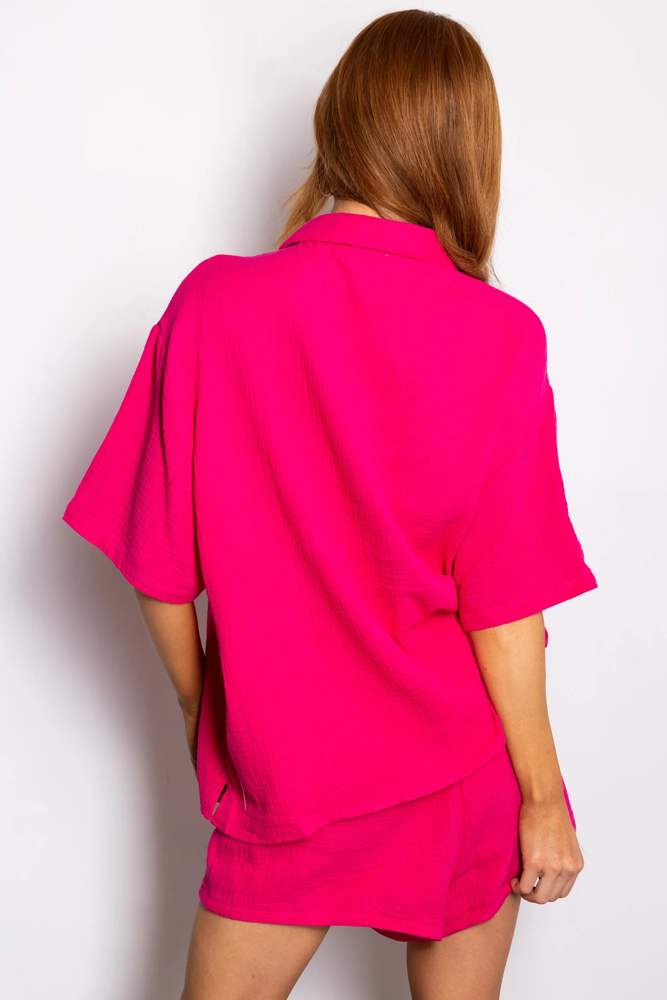 Hot Pink Collared Button-Down Shirt - Wide Silhouette