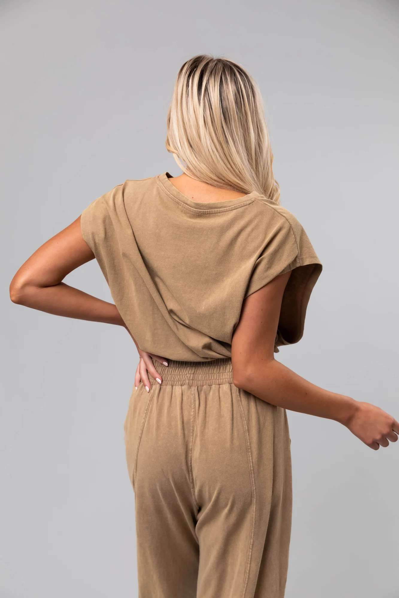 Brown Cotton Cap Sleeve Cropped Top