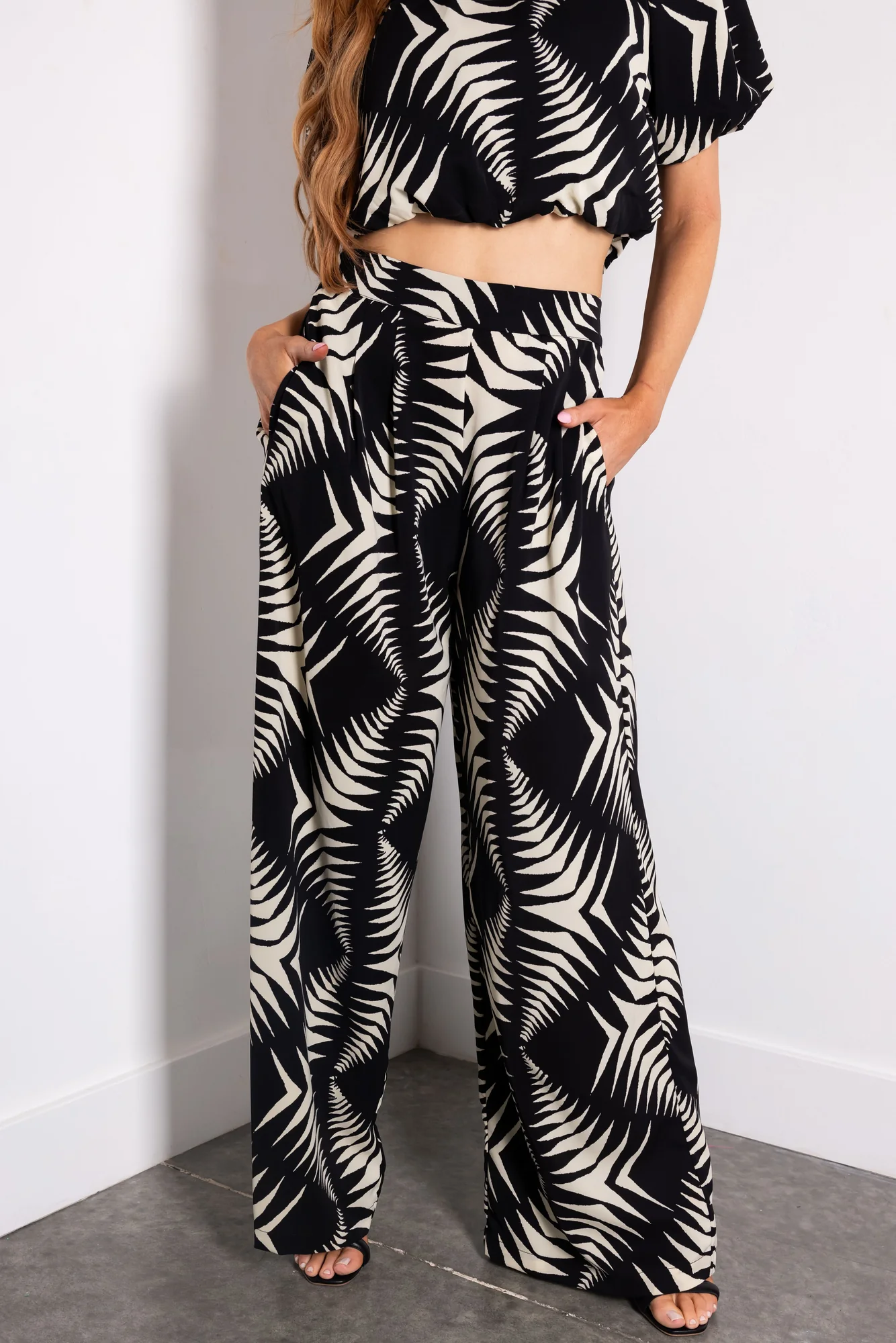 Elegant Black and Cream Wide Leg Pants