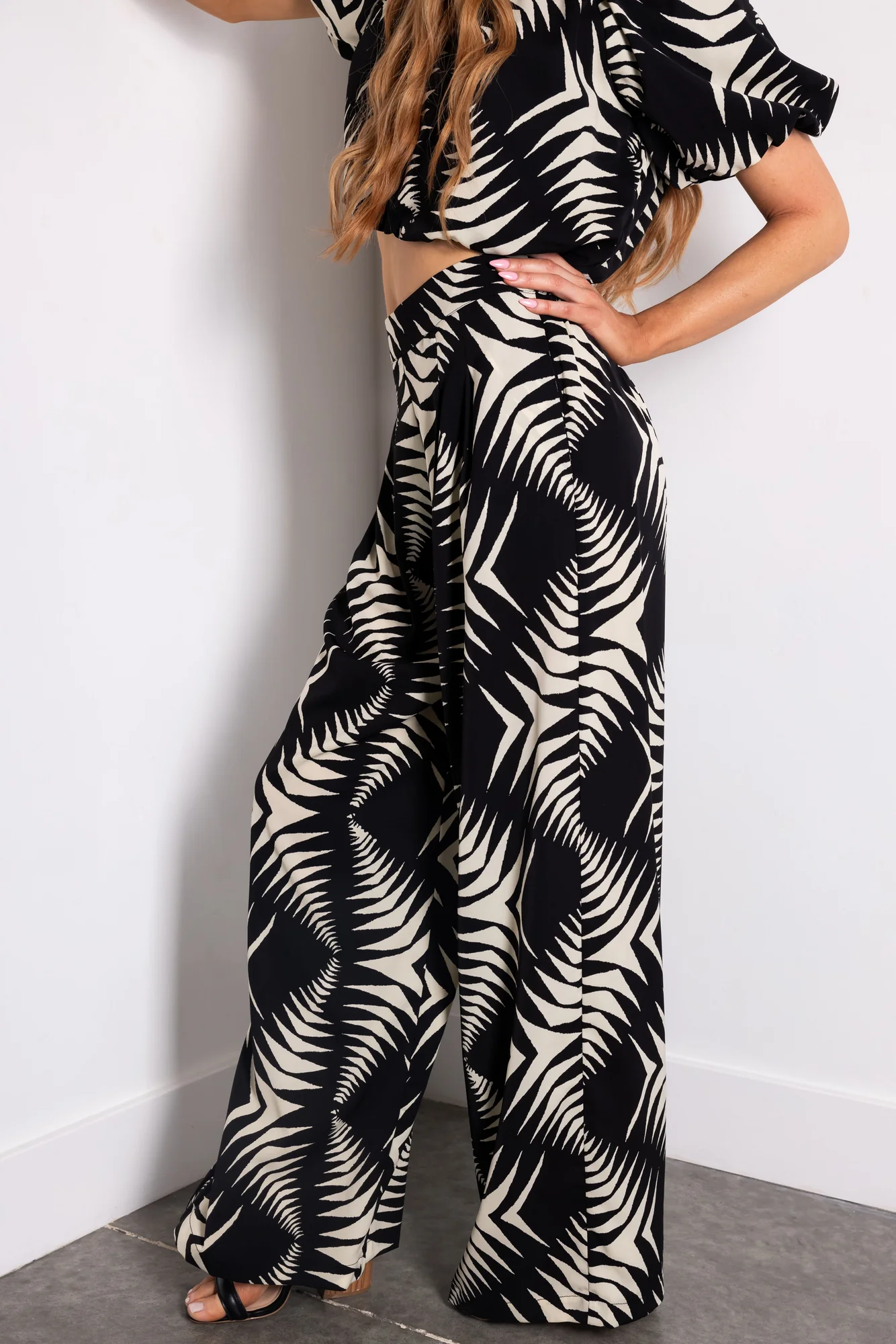 Elegant Black and Cream Wide Leg Pants