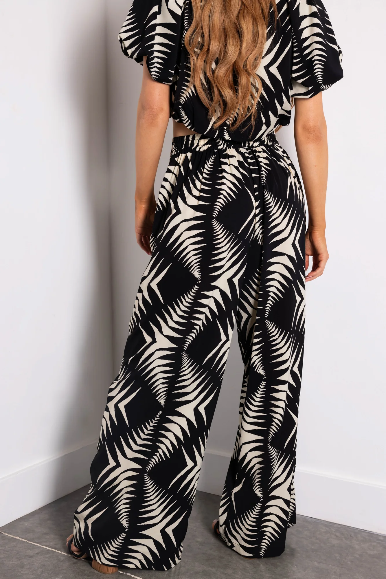 Elegant Black and Cream Wide Leg Pants