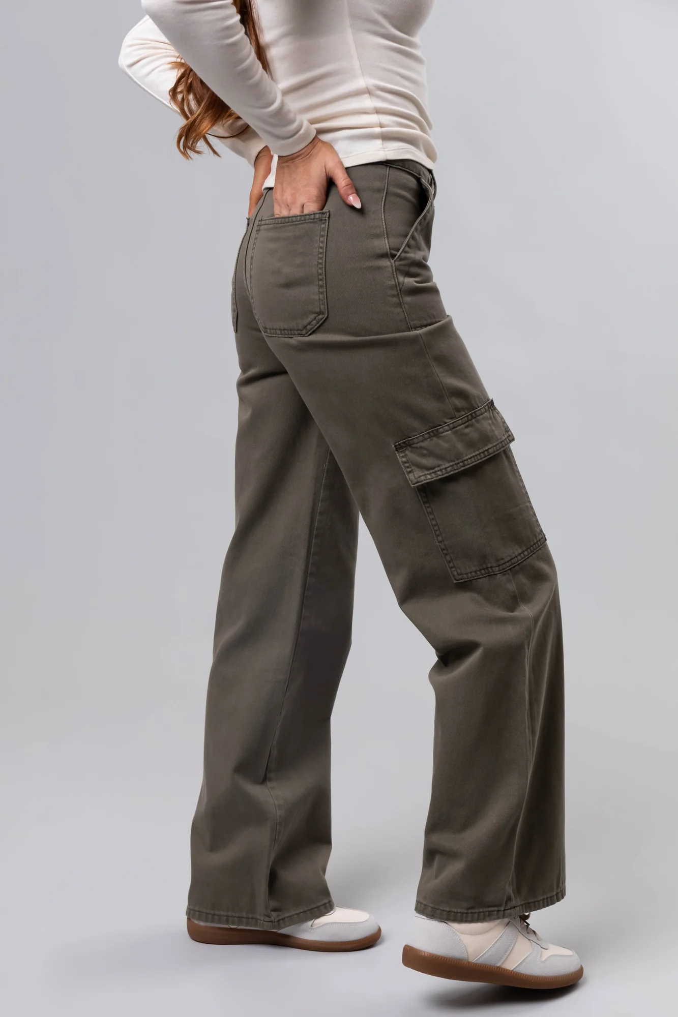 Green High Rise Cargo Wide Leg Jeans