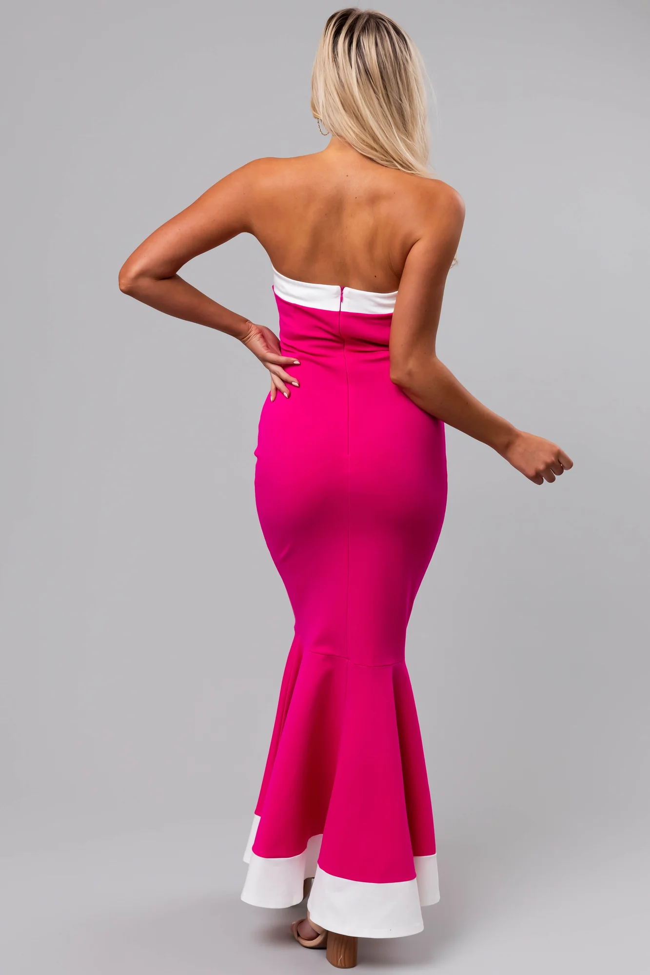 Magenta Mermaid Style Strapless Dress