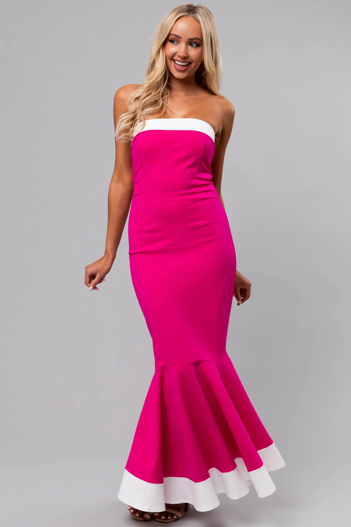 Magenta Mermaid Style Strapless Dress