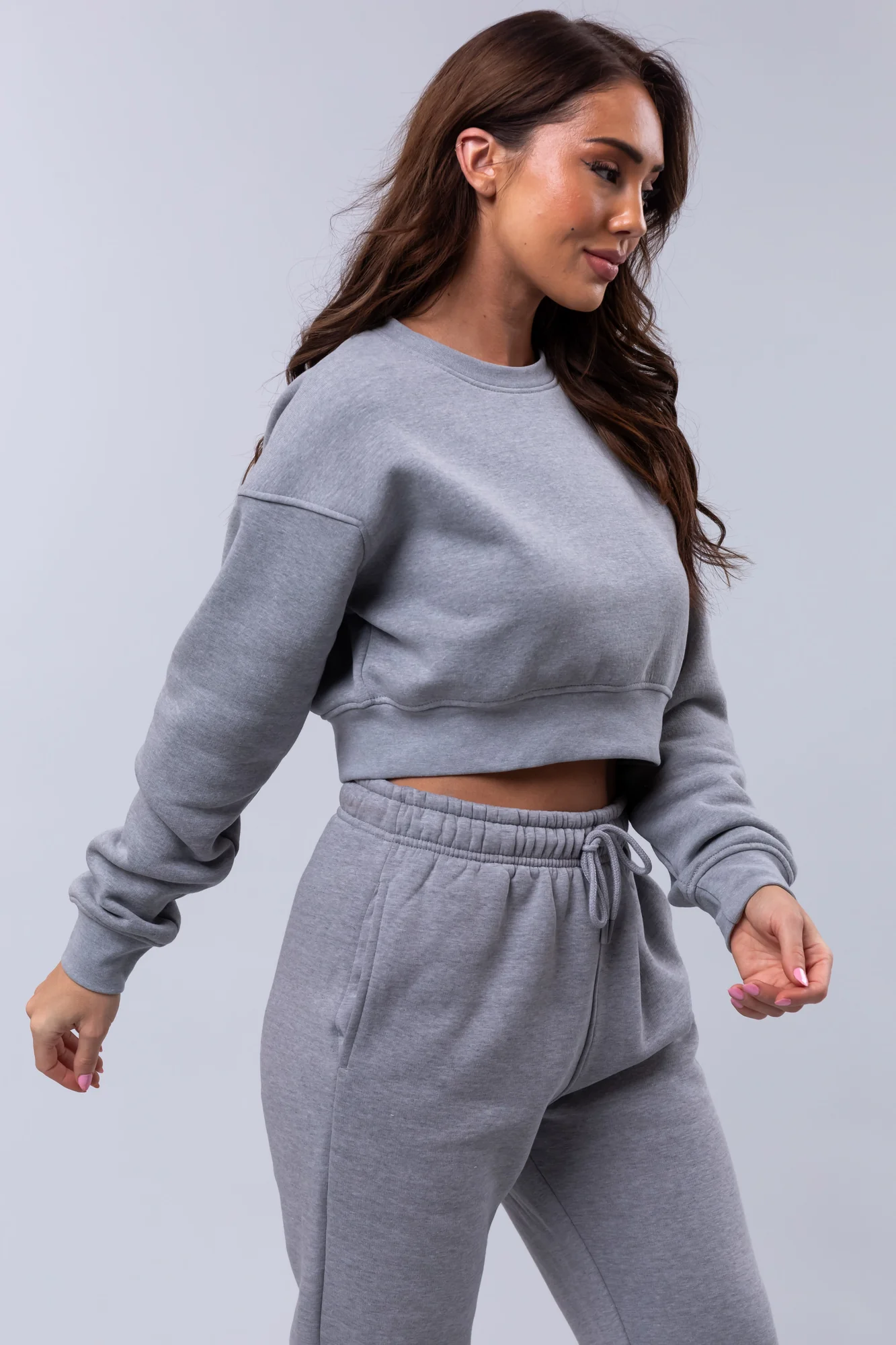 Heather Grey Cropped Fleece Shirt