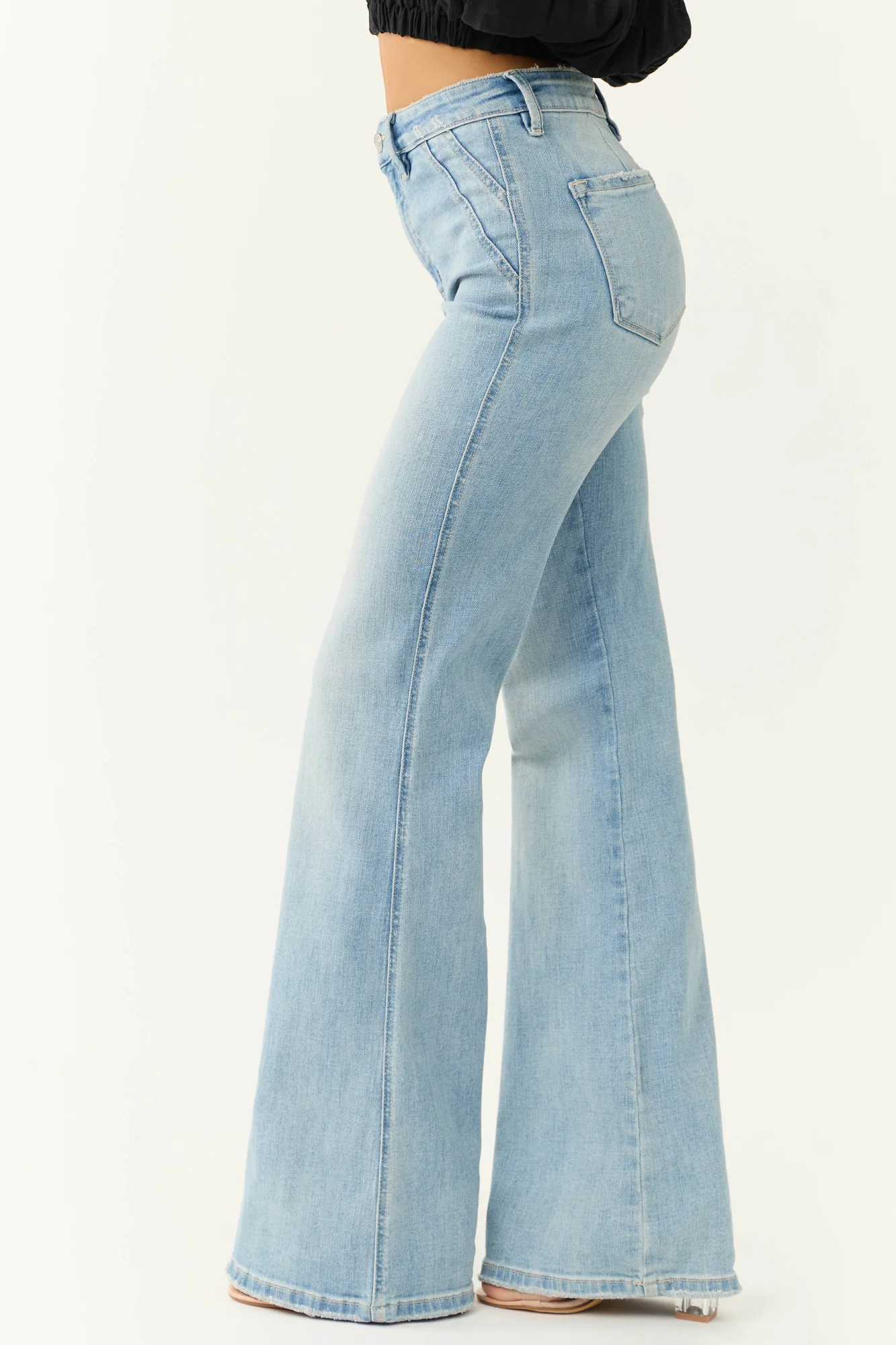 Womens Light Wash Ultra High Rise Flare Jeans
