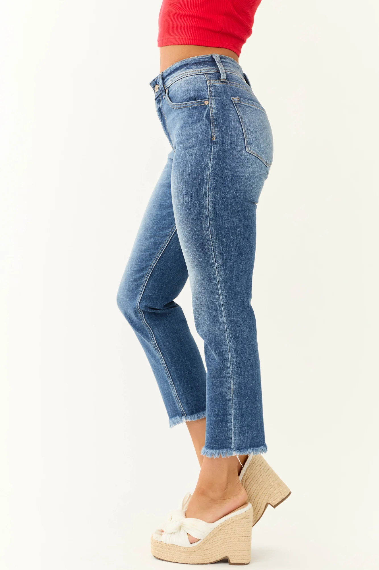 Medium Wash Cropped Straight Jeans