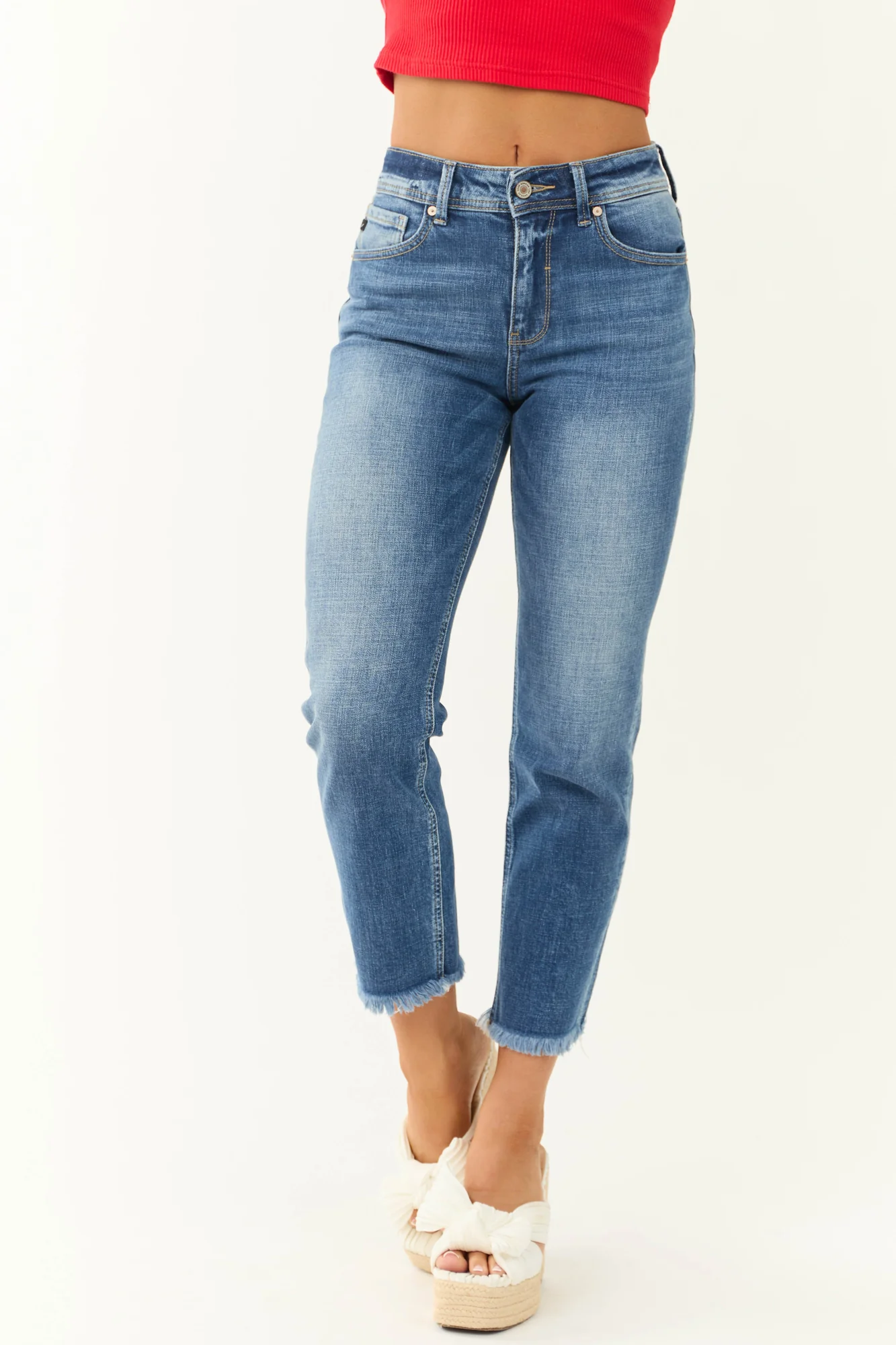 Medium Wash Cropped Straight Jeans