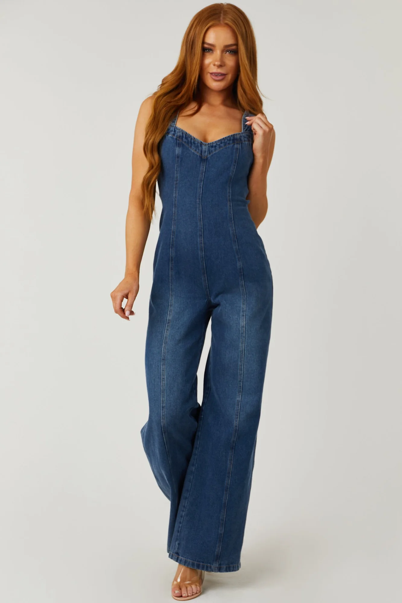 Blue Denim Wide Leg Jumpsuit